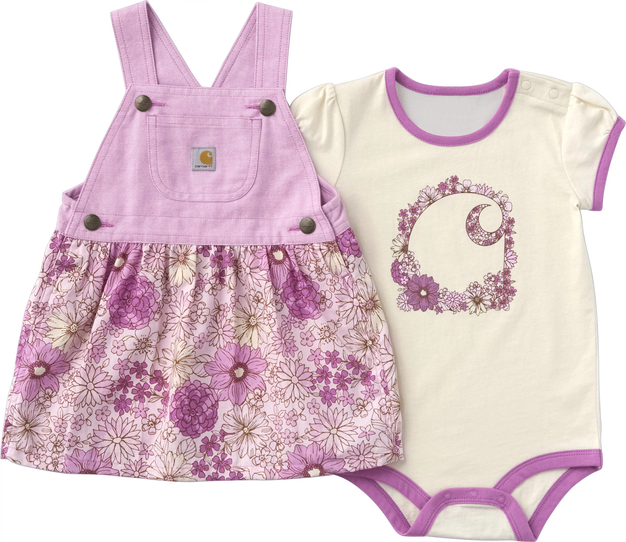 Infant's Girl Carhartt Short Sleeve Onesie & Chambray Jumper Set shown in Chambray (Pink)