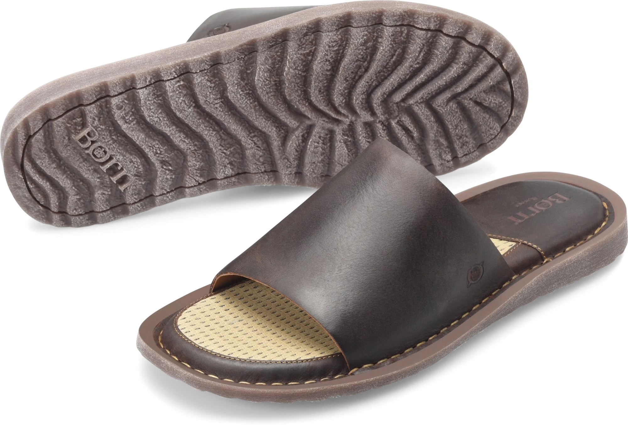 Born Leeward Slide Sandals Men\'s 8 Dark Castano Brown Leather Comfort Flip Flops Amazon.com | BORN Men main image 3