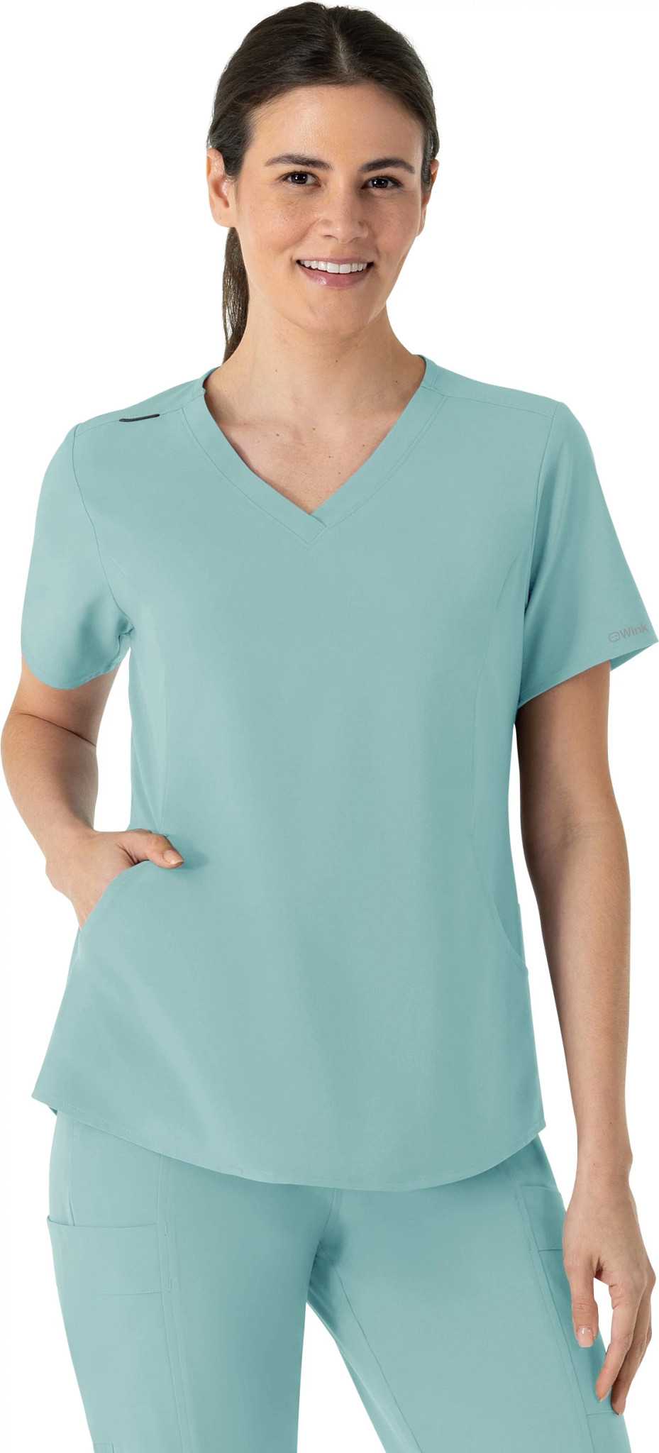 Women's Wonderwink Renew V Neck shown in Coastal Blue (Blue)
