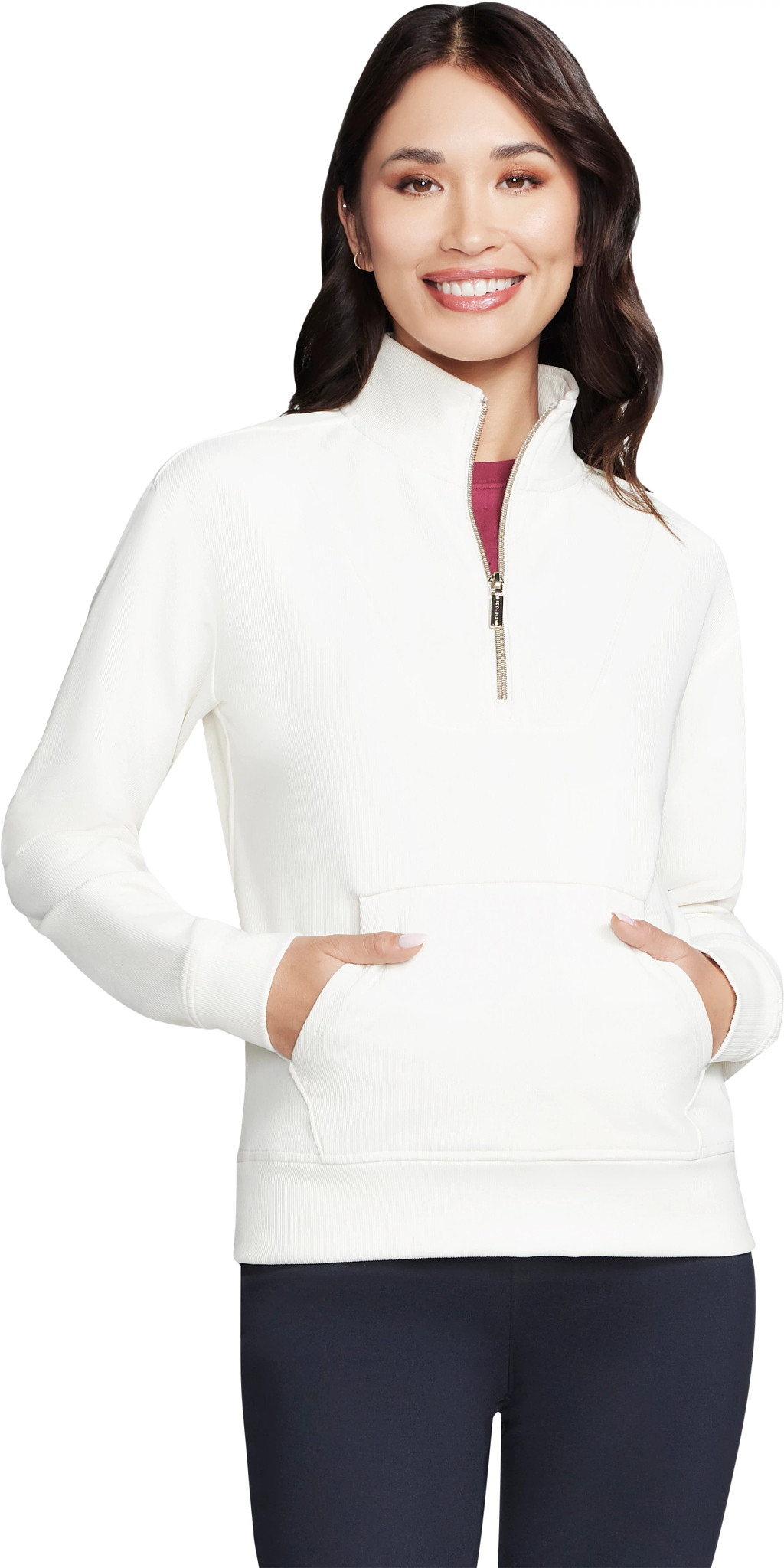 Women's Skechers Go Luxeg&auml;&oacute; Rib Quarter Zip shown in Off White (Off White)