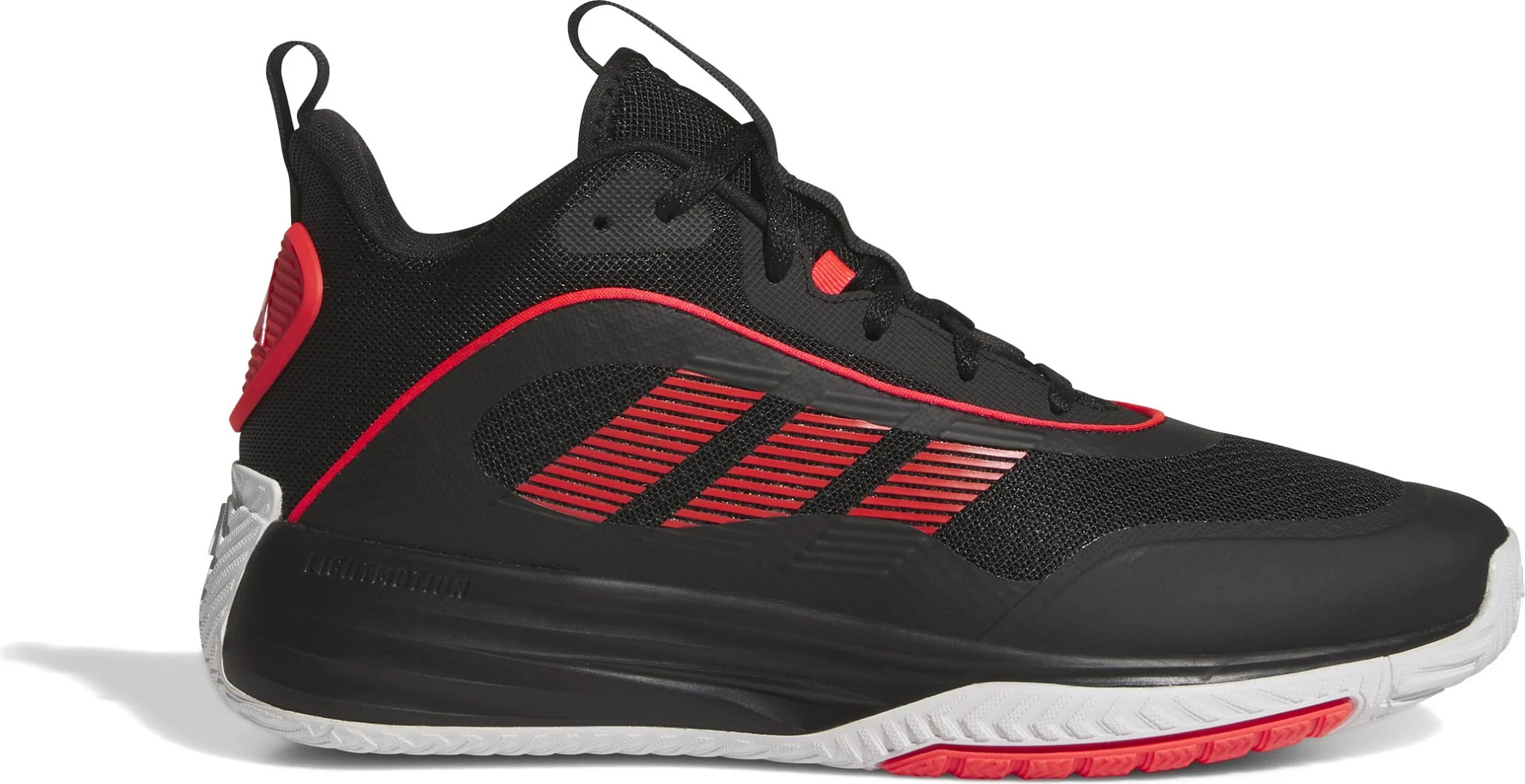 Men's Adidas Ownthegame 3.0 Mid Basketball shown in Black/Red (Black)