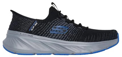 Men's Skechers Slip-Ins Edgeride Raygo Knit Runner shown in Black/Blue (Black)