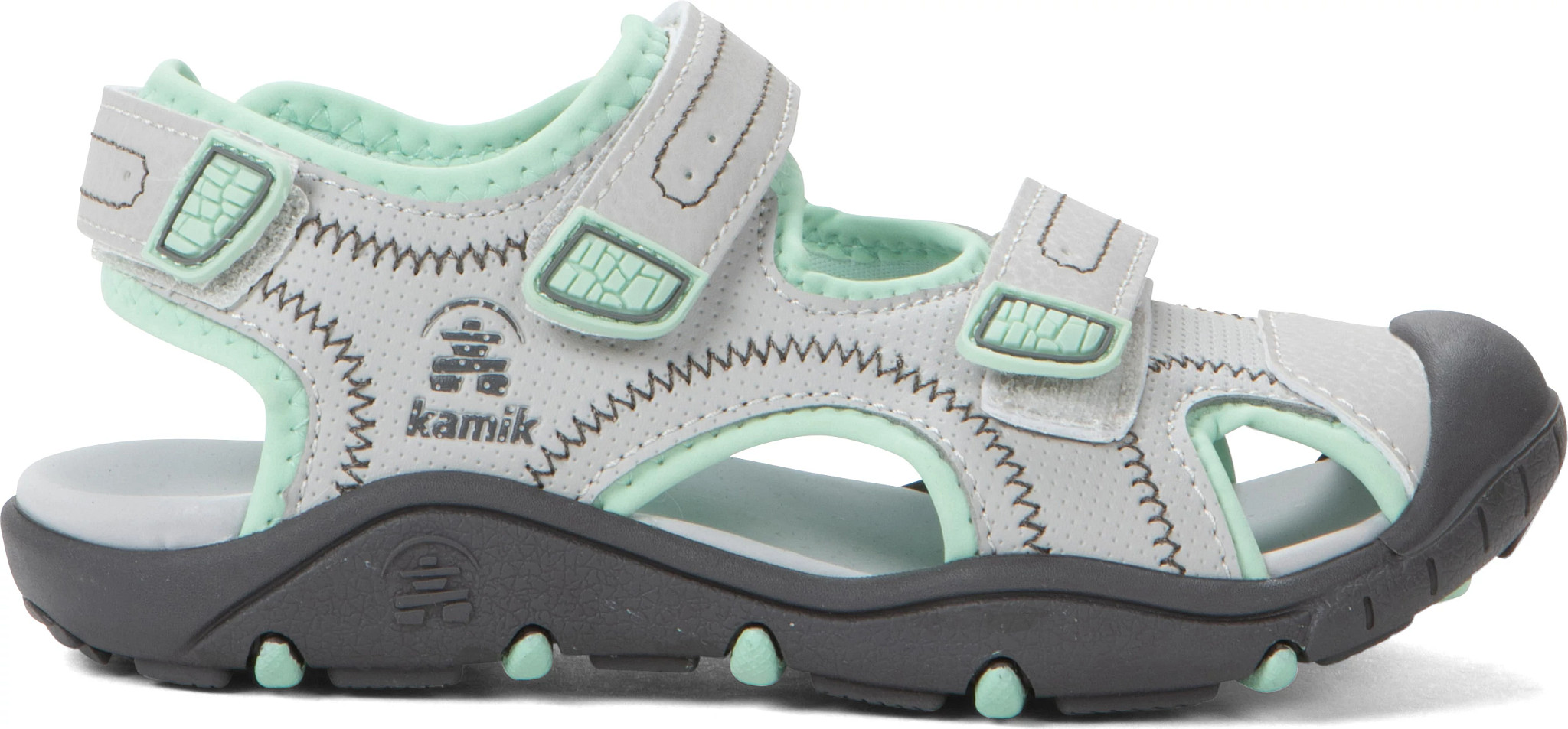 Girl's Kamik Seaturtle 2 Closed Toe Sandal shown in Light Gray/Mint (Grey)