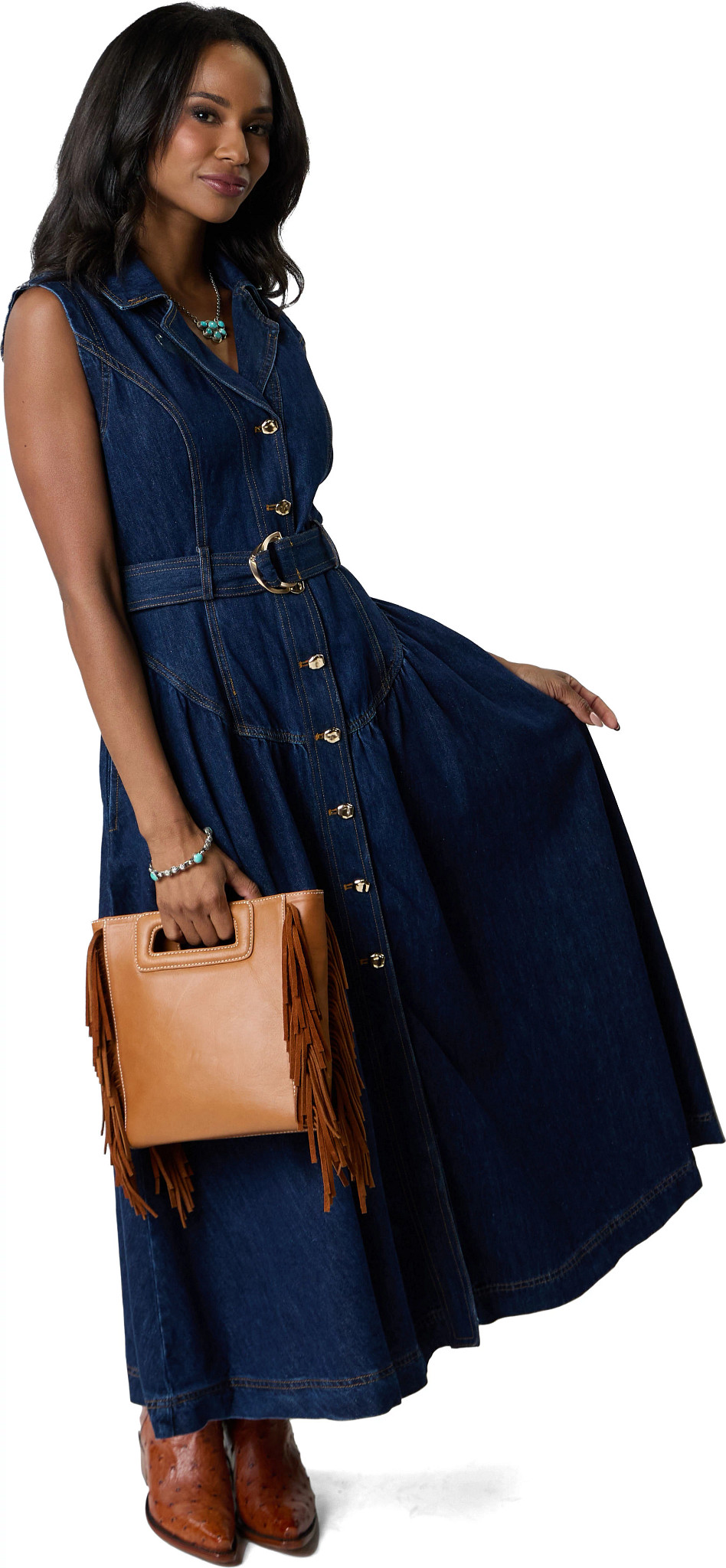 Tony Lama Small Fringe Handbag shown on model 