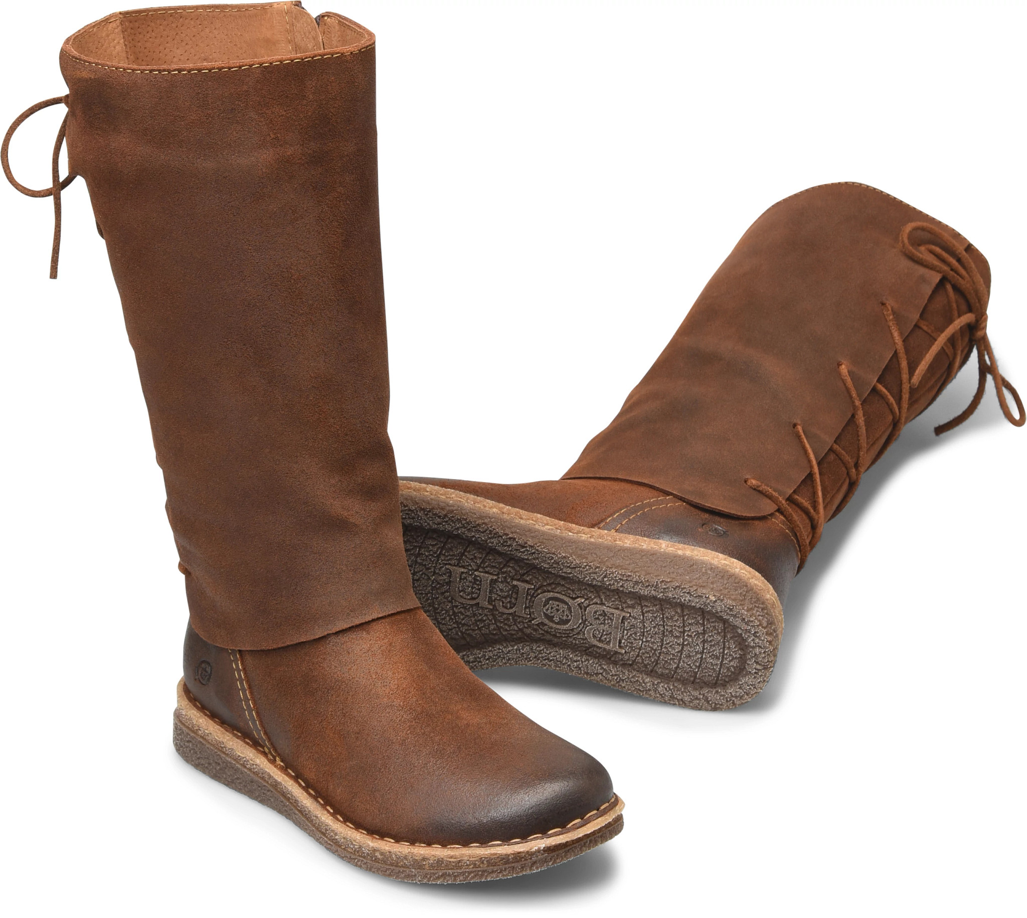 Brown leather mid calf boots womens best sale