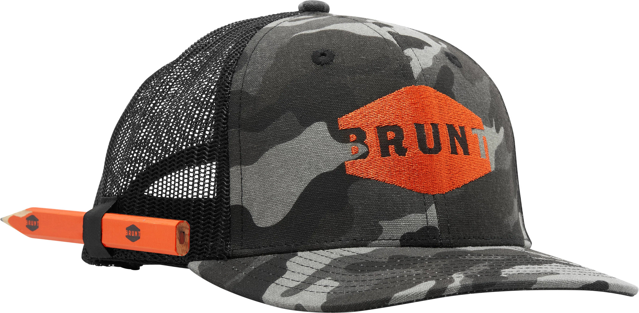 Men's Brunt Workwear Curved Brim Baseball Cap shown in Black Camo (Camo)