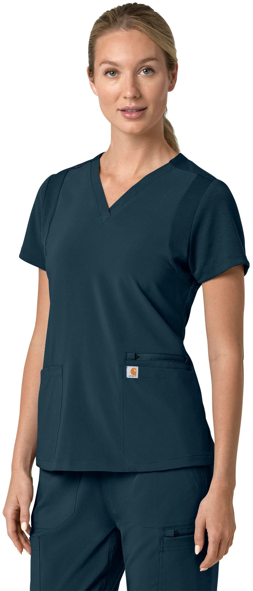 Women's Carhartt Force Cross-Flex V Neck shown in Navy (Blue)