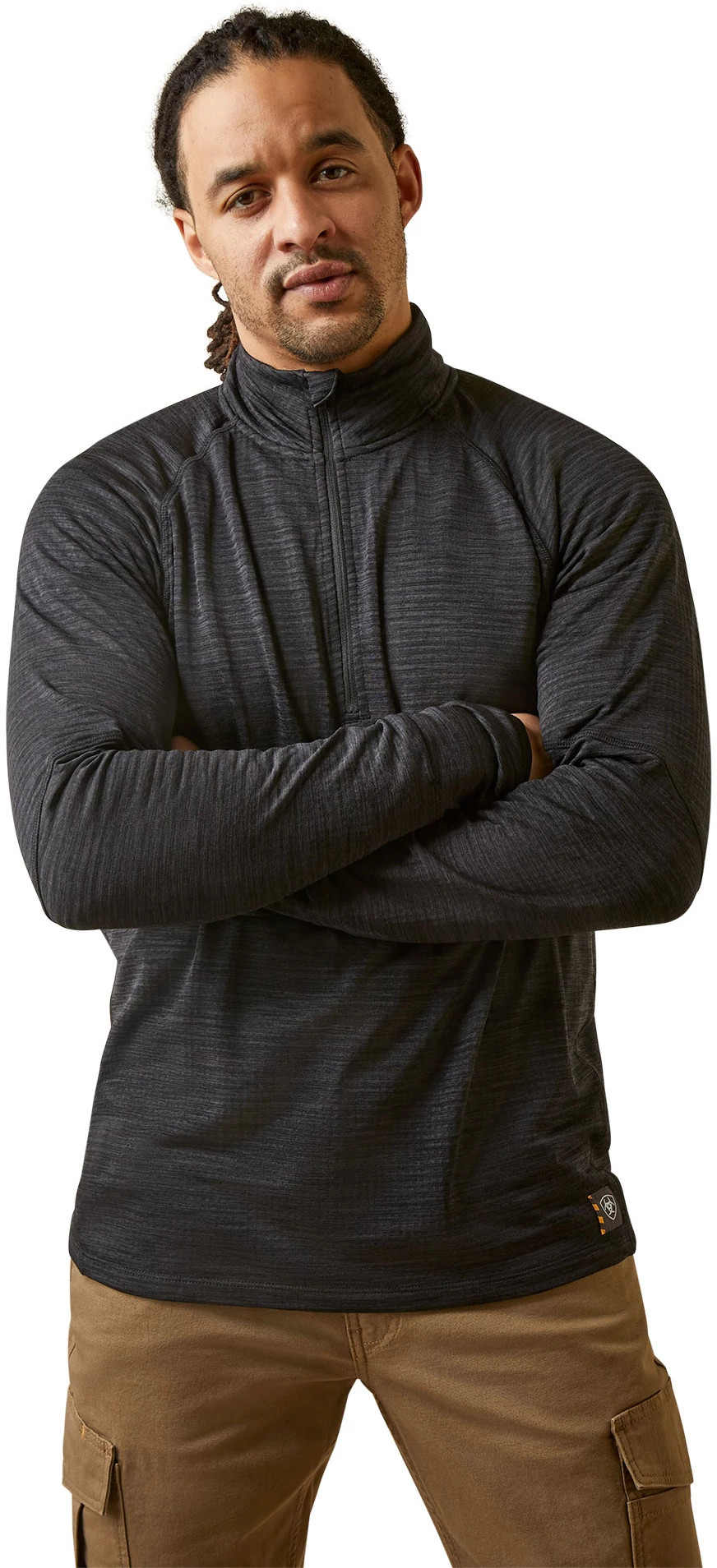 Men's Ariat Rebar Gridwork Quarter Zip Base Layer shown in Black (Black)