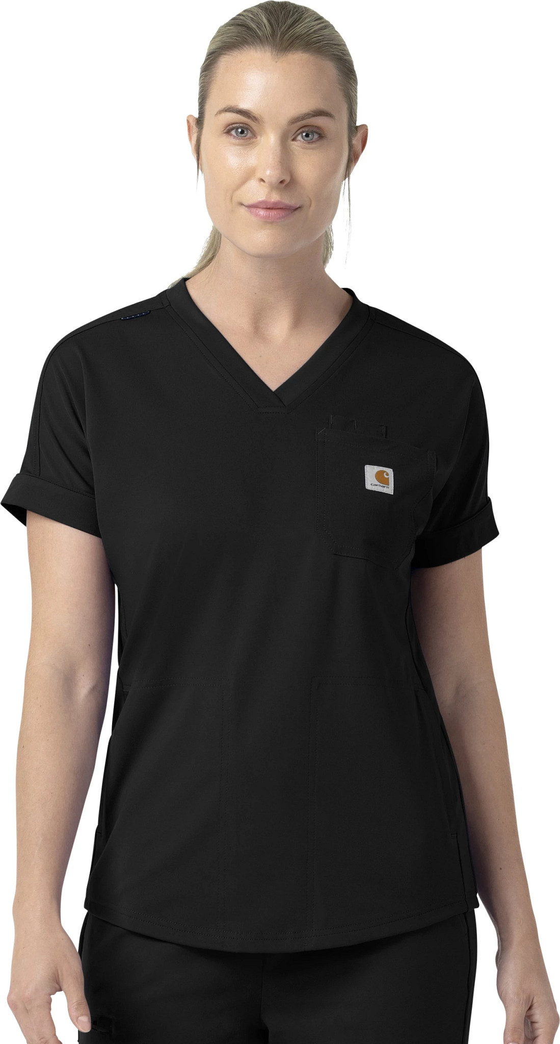 Women's Carhartt Force Cross Flex Knit V Neck shown in Black (Black)