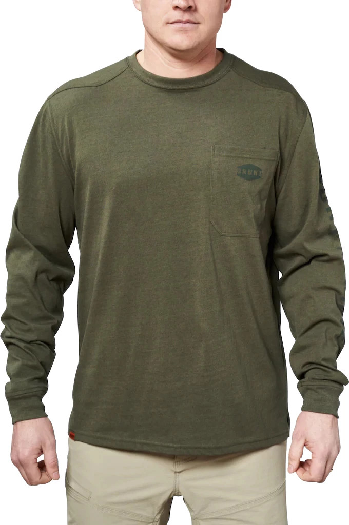 Men's Brunt Workwear Long Sleeve T-Shirt shown in Army Green Heather (Green)