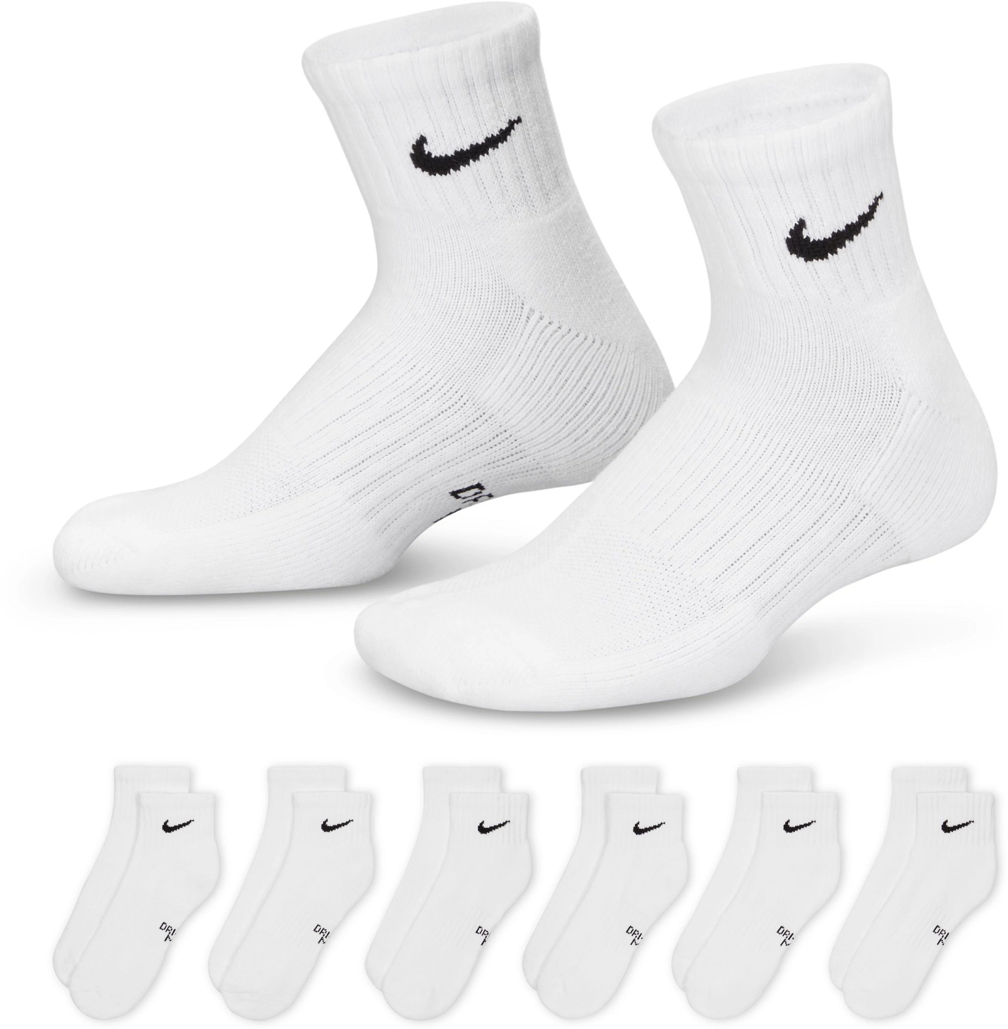 Kid's Nike 6 Pack Quarter Socks shown in White (White)