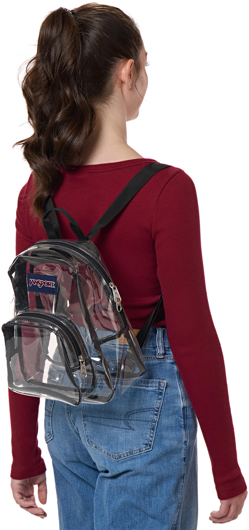 Unisex Jansport Clear Mini Pack 610ci shown on model 