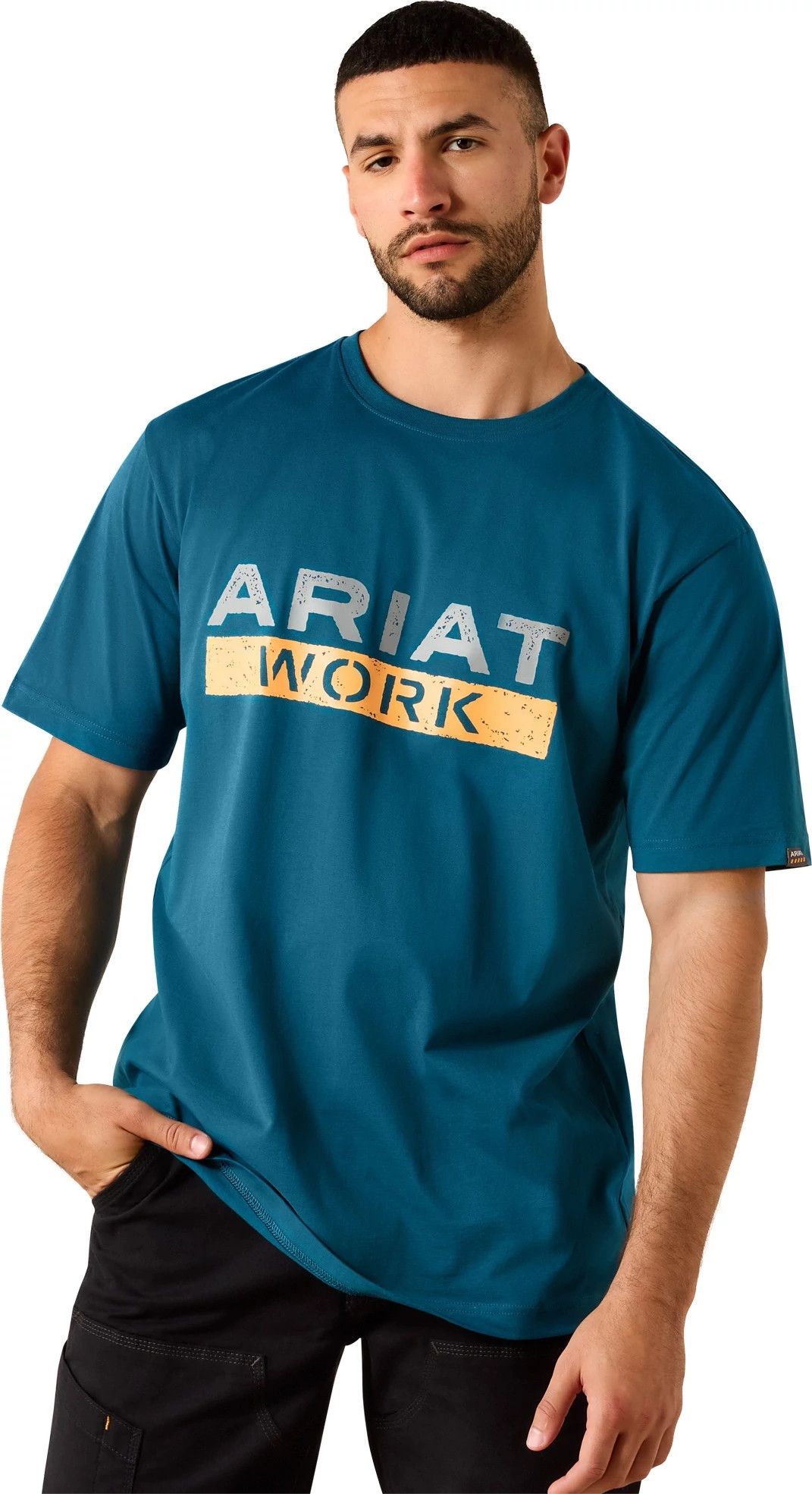 Men's Ariat Cotton Strong Logo T-Shirt shown in Legion Blue (Blue)