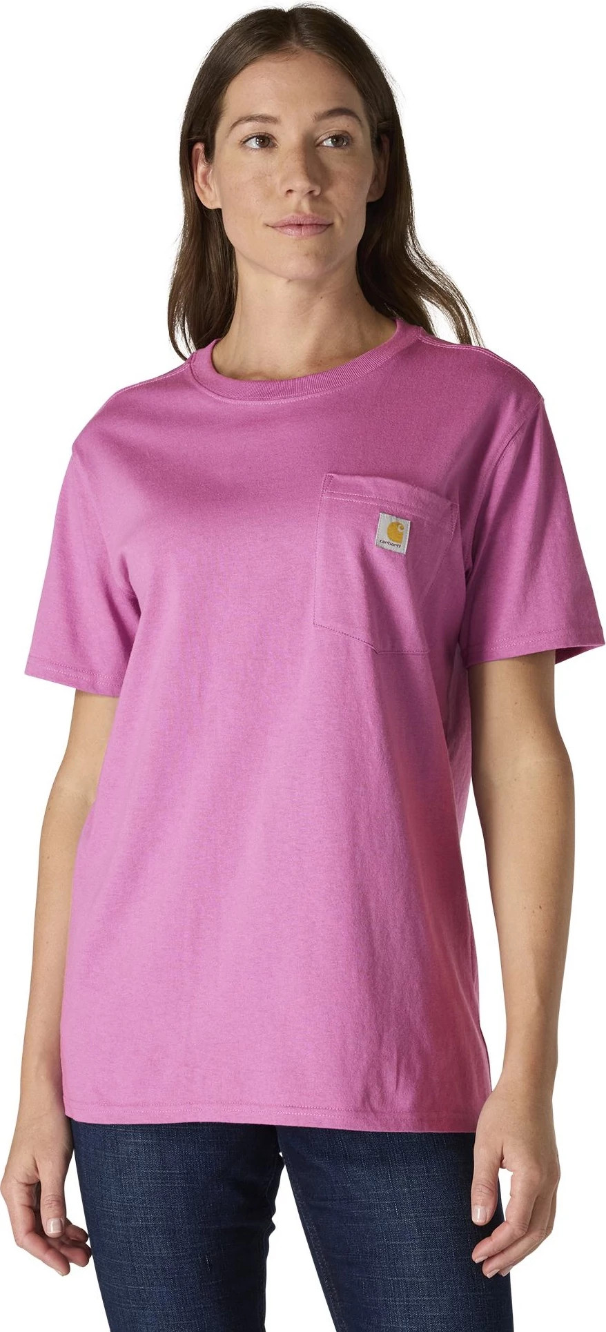 Women's Carhartt Pocket T-Shirt shown in Electric Fuchsia (Pink)