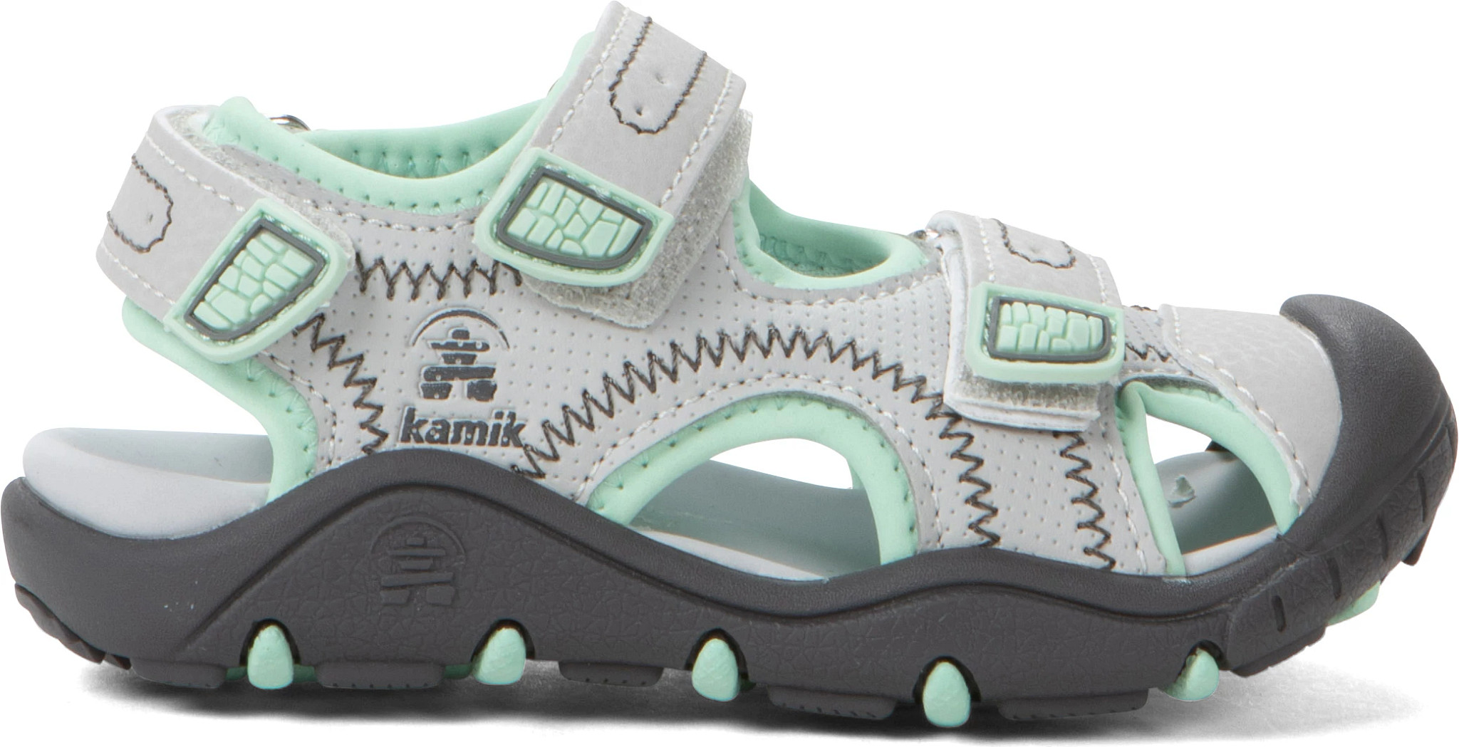 Toddler Girl's Kamik Seaturtle 2 Closed Toe Sandal shown in Light Gray/Mint (Grey)
