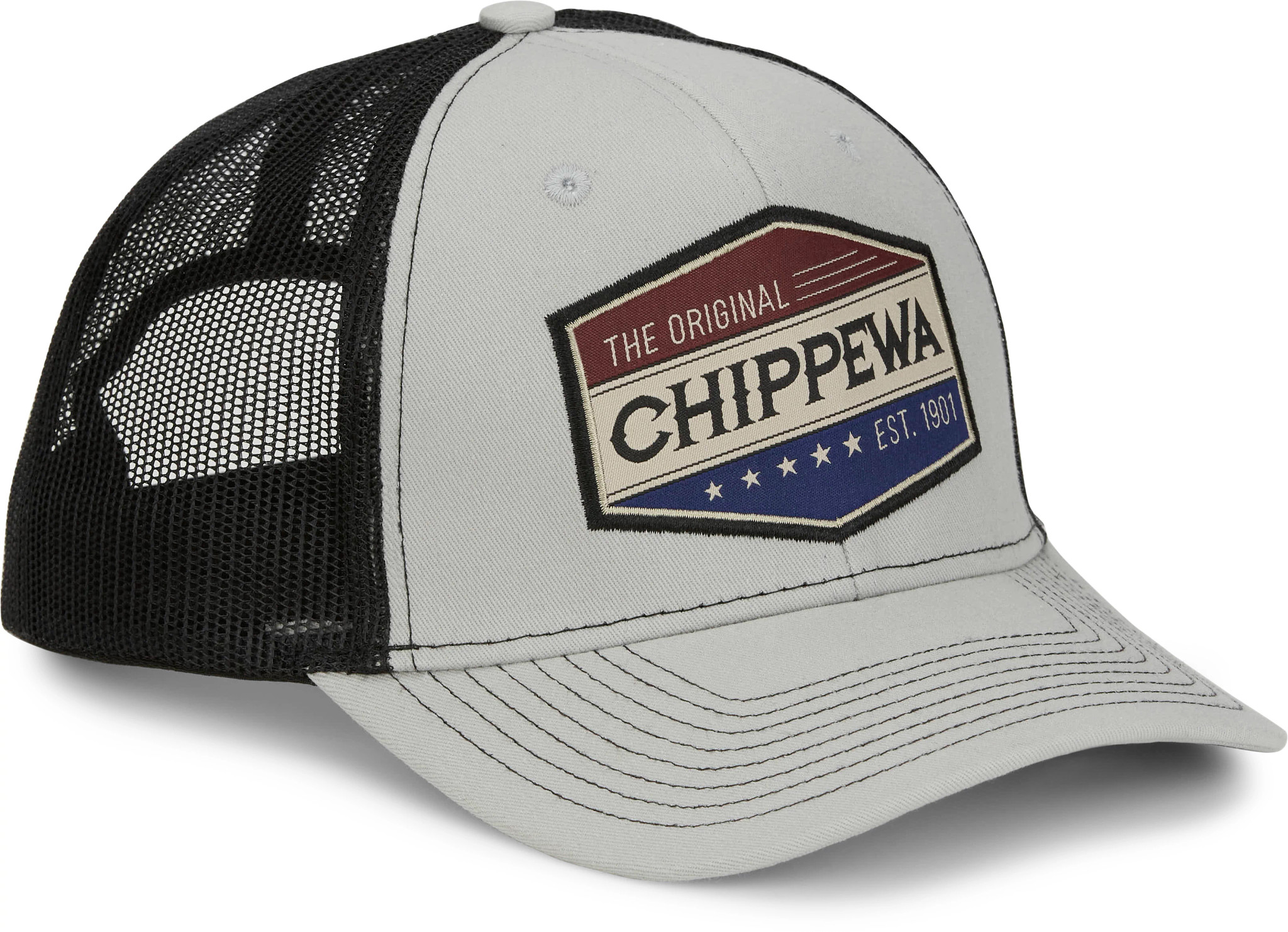 Chippewa Badge Trucker Cap shown in Grey (Grey)