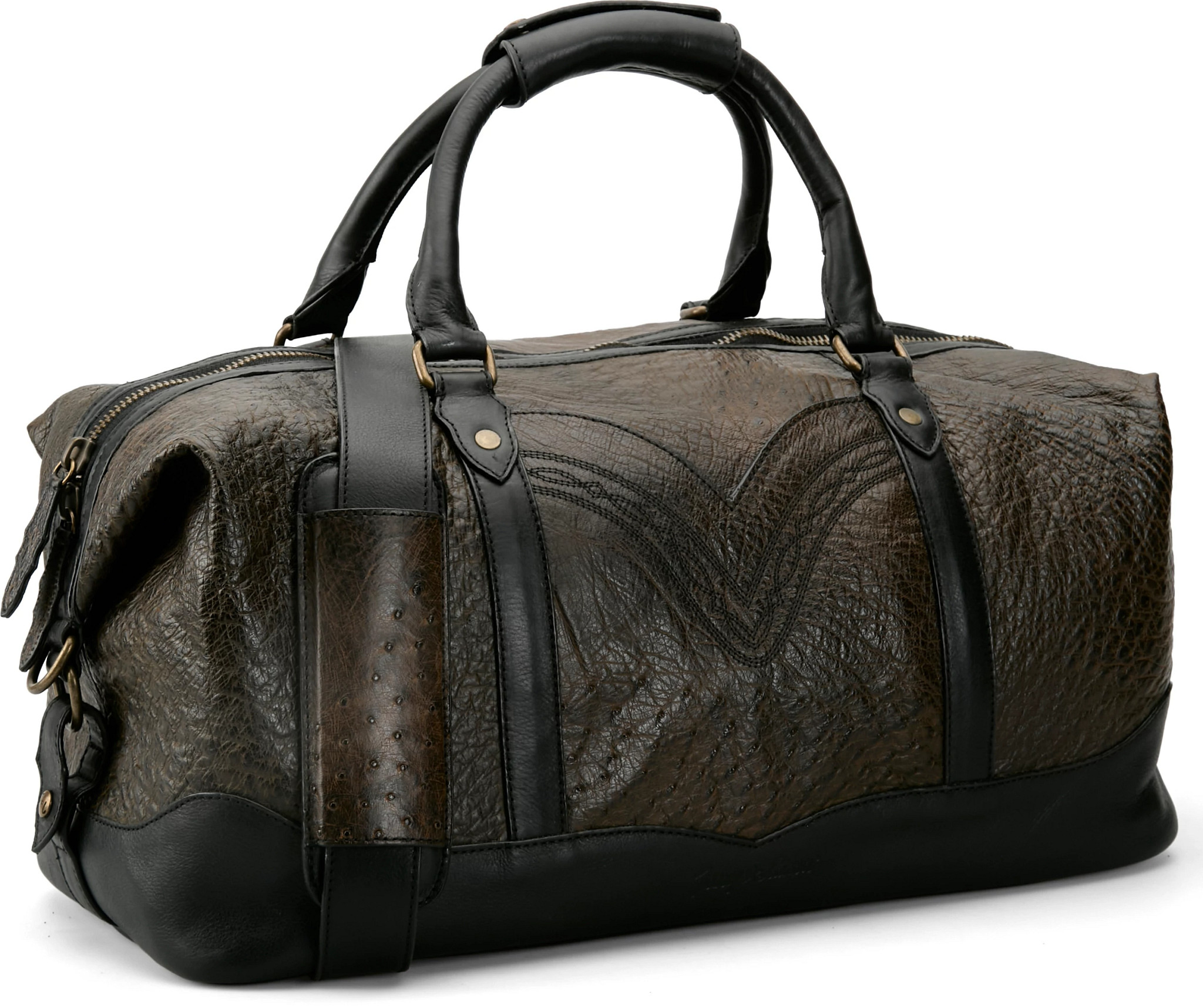 Verona Smooth Ostrich Small Duffle shown in Chocolate (Brown)