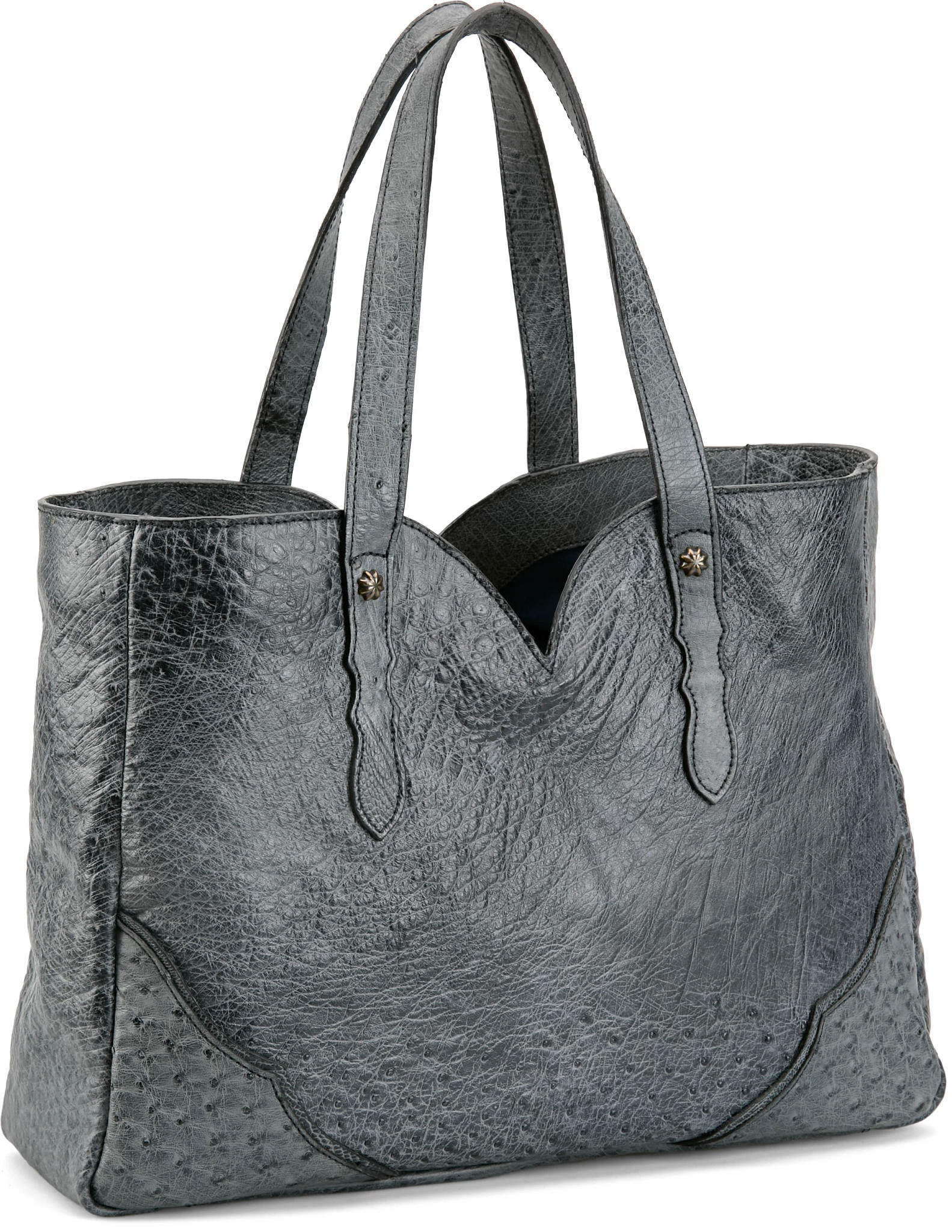 Camille Smooth Ostrich Tote shown in Denim (Blue)