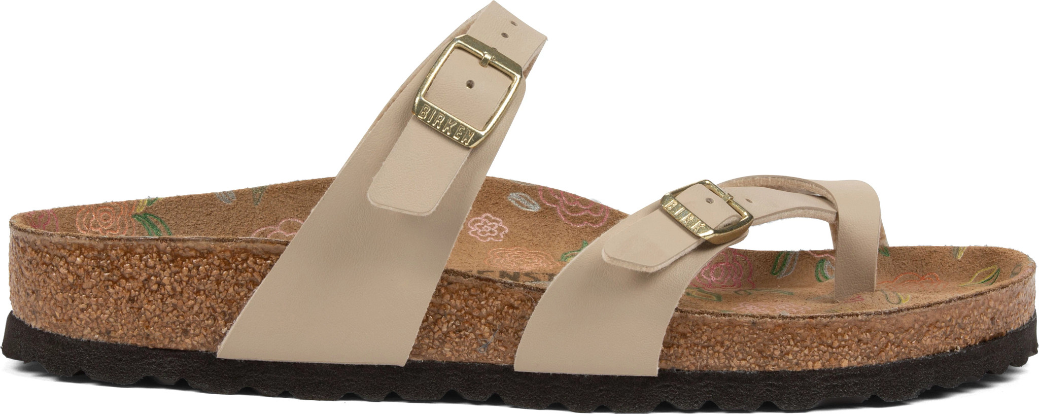 Women's Birkenstock Mayari Thong Flowers Sandcastle shown in Sandcastle (Tan)