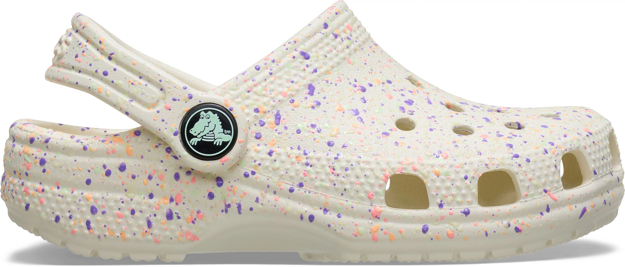 Girl's Crocs Classic Paint Splatter Clog shown in White/Multi (Multicolor)