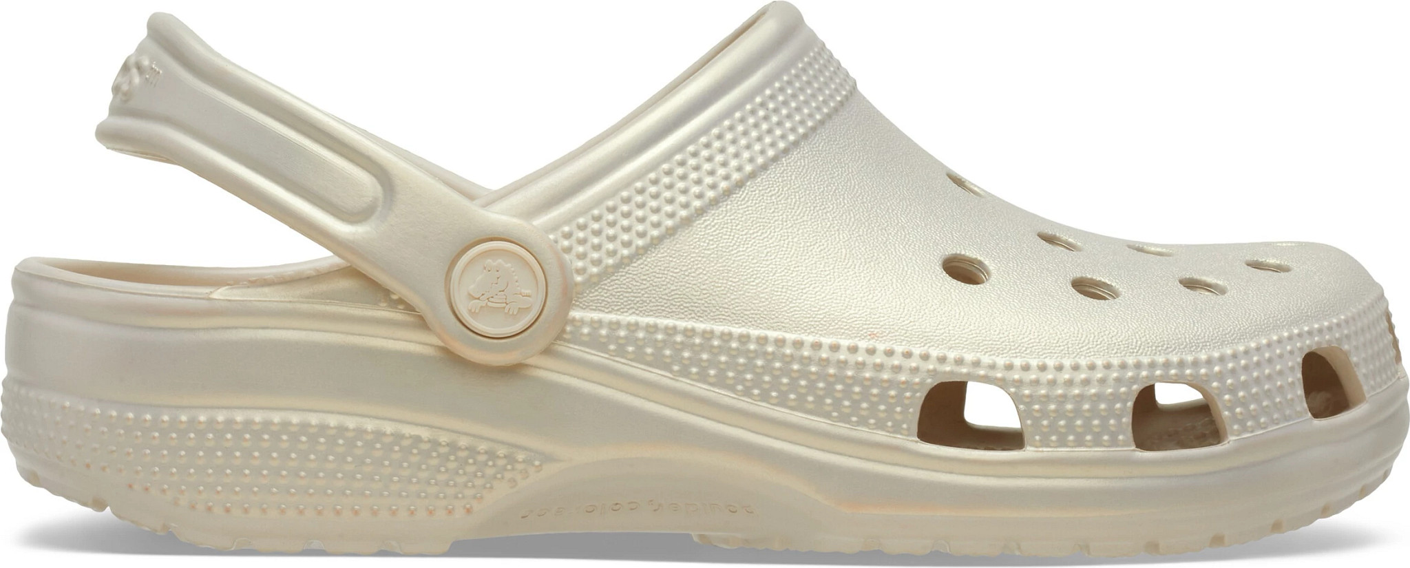 Women's Crocs Classic Pearl Shine Clog Frappe shown in Frappe (Off White)