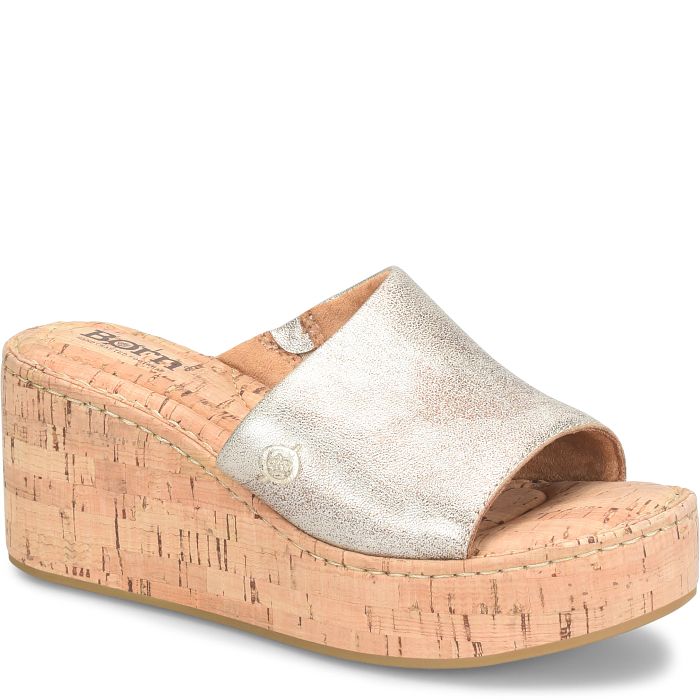 Shoes Outlet Born Cork Wedge Sandals CHLOE Beige Leather CORK
