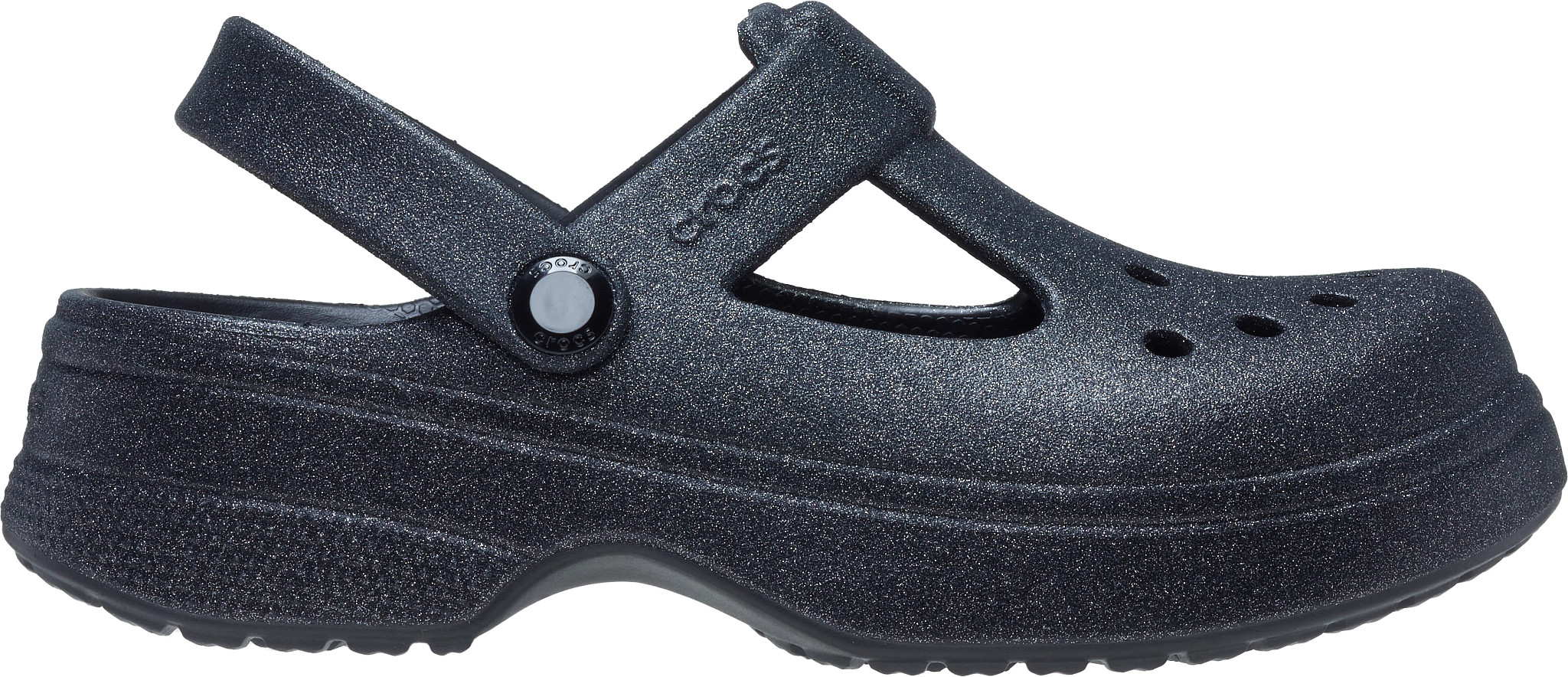 Girl's Crocs Classic Mary Jane Glitter Clog shown in Black (Black)