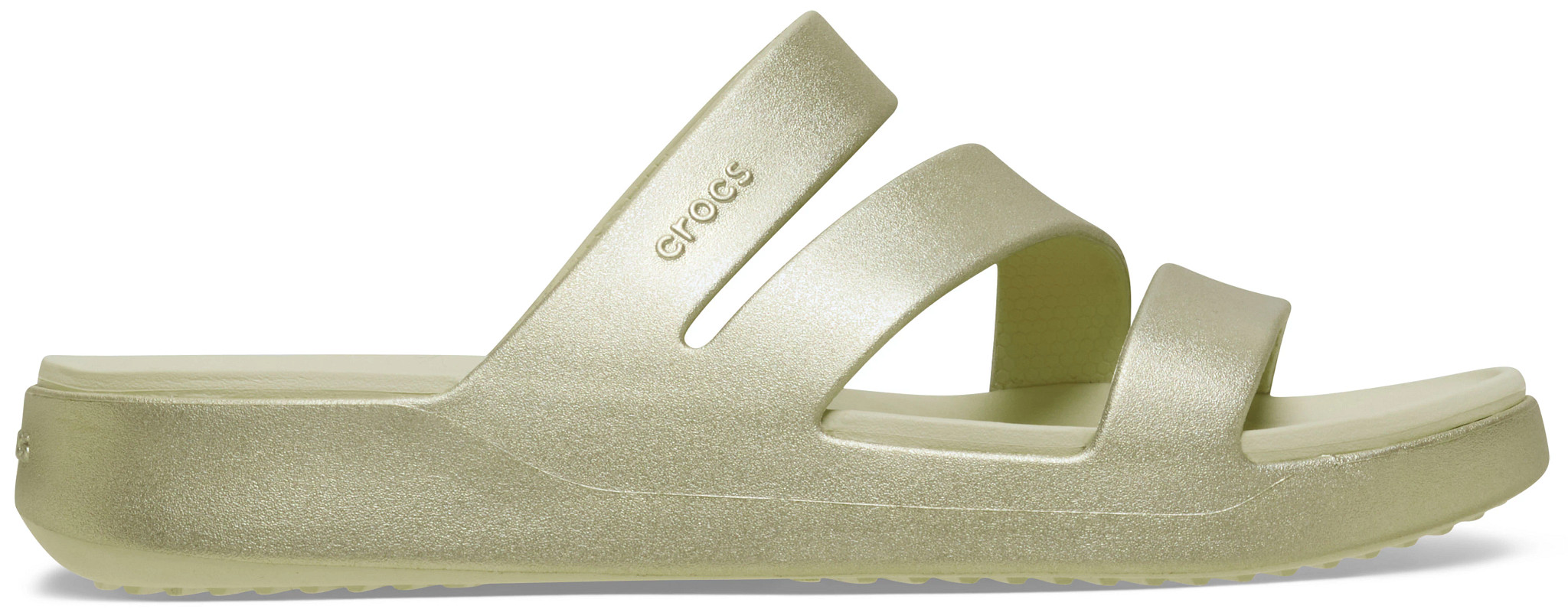 Women's Crocs Getaway Metallic Strappy Slide shown in Champagne (Metallic)