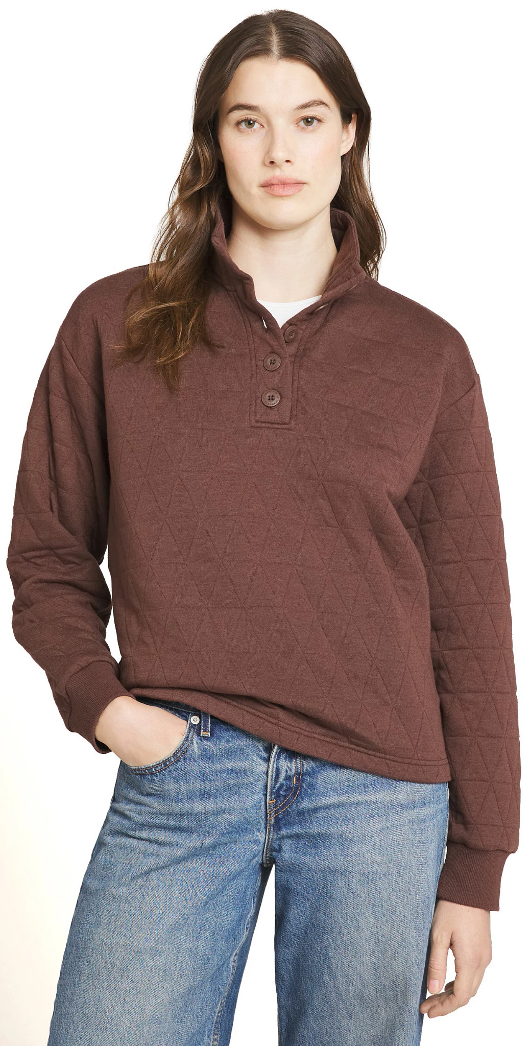 Women's Lands' End Quilted Pullover shown in Shaved Chocolate (Brown)