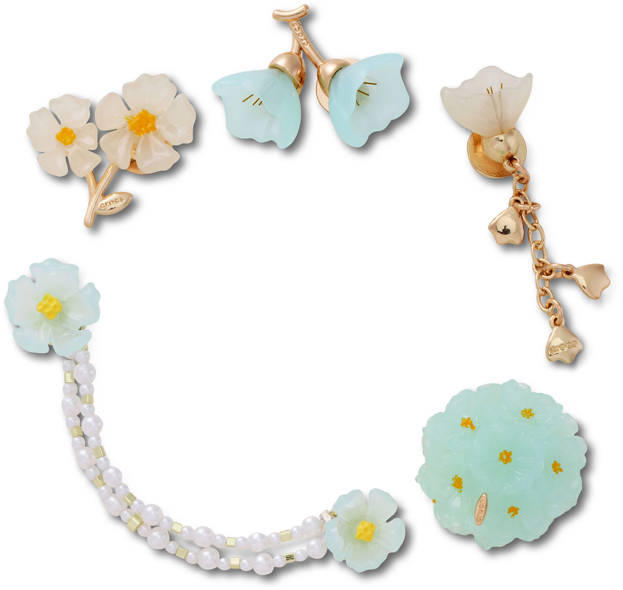 Unisex Crocs Blue Dainty Floral 5 Pack Jibbitz shown in Multi (Off White)
