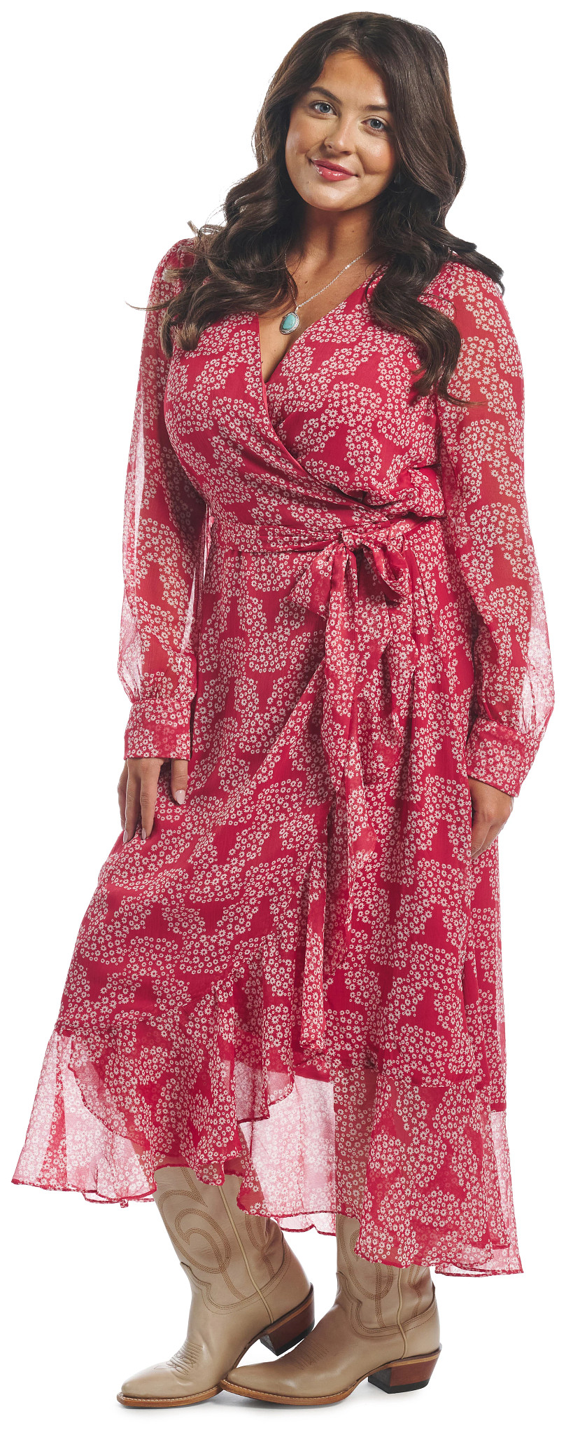 Justin Women's Wrap Maxi Dress shown in Red (Red)