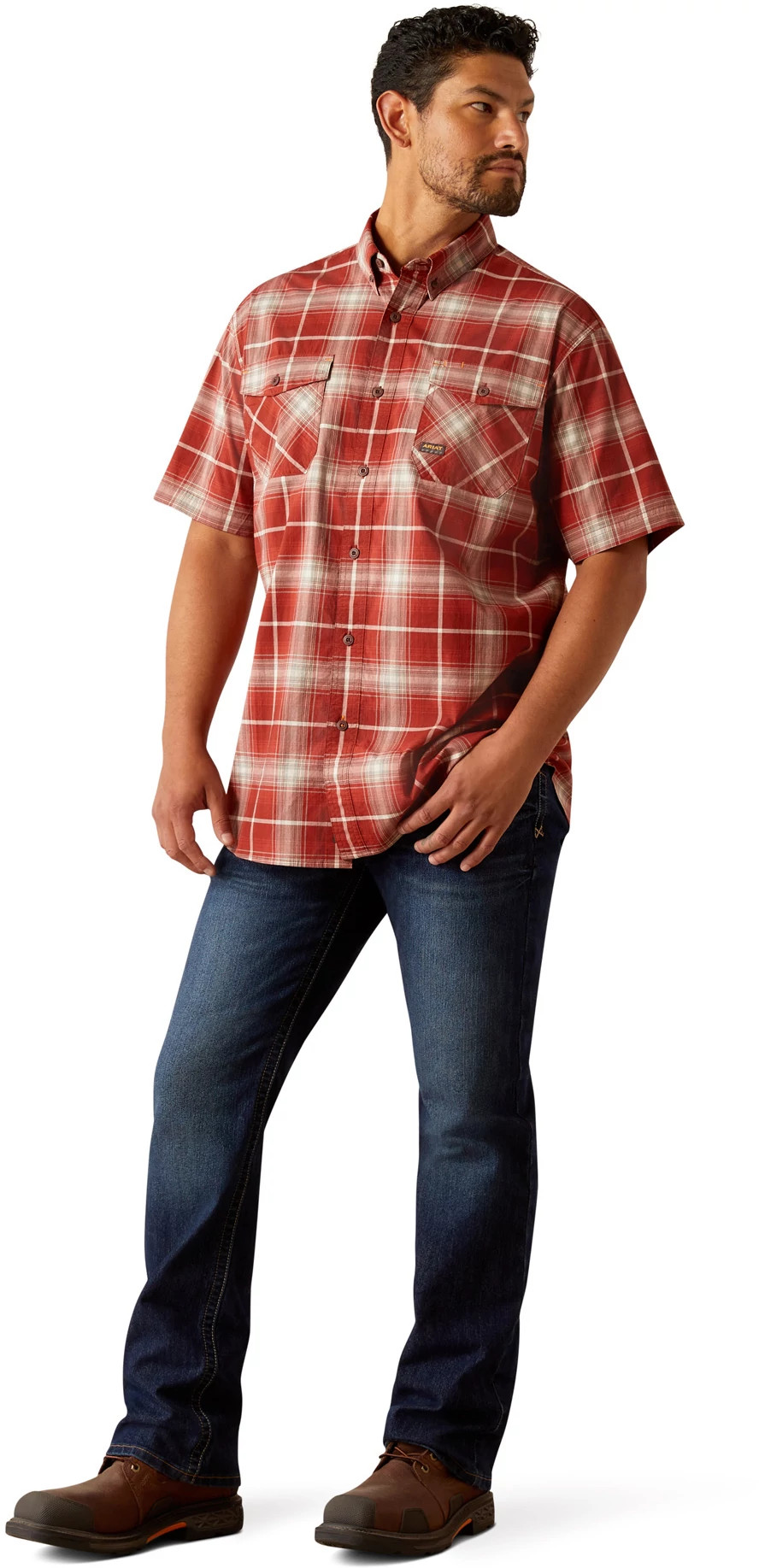 Men's Ariat Made Tough Durastretch Work Shirt shown on model 