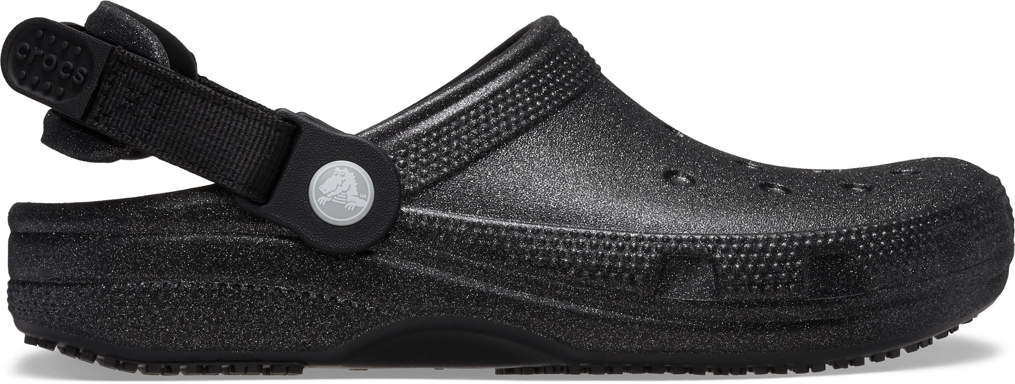 Women's Crocs Classic shown in Black Glitter (Black)