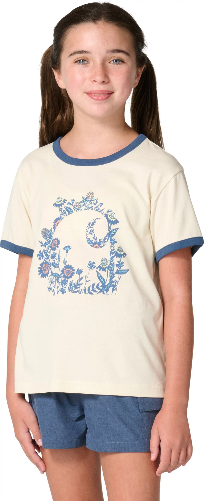 Youth Girl's Carhartt Short Sleeve Floral C Ringer T-Shirt shown in Turtledove (Off White)