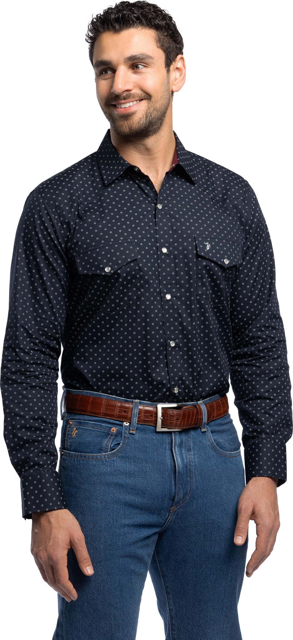 Long Sleeve Pearl Snap shown in Blue (Blue)