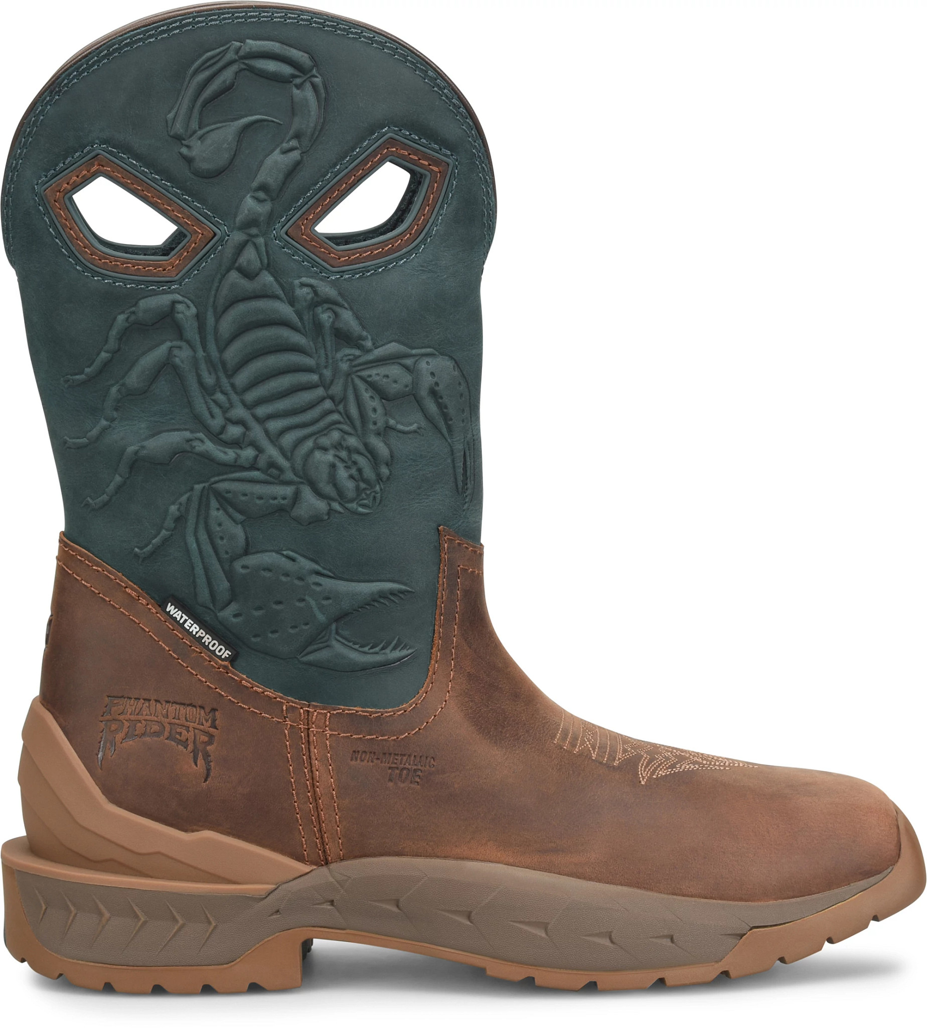 Men's Phantom Rider 11 Inch Waterproof Comp Toe Burntail shown in Burntail Blue/Brown (Multicolor)