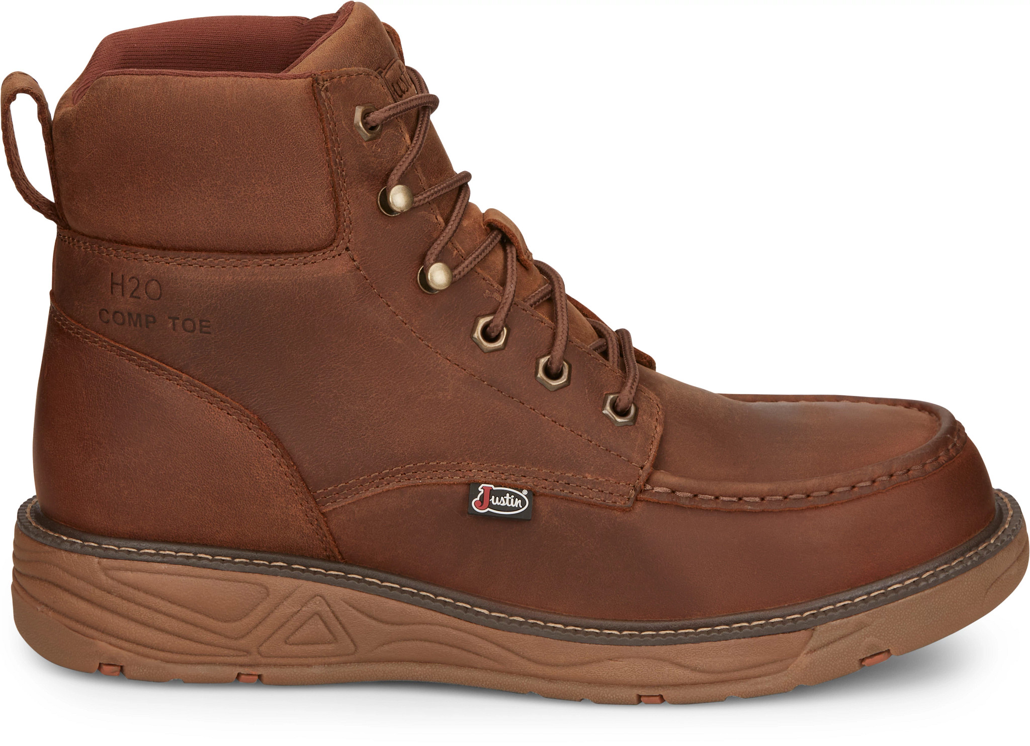 Men's Justin 6 Inch Waterproof Composite Toe Eh Stampede Rush shown in Brown (Brown)