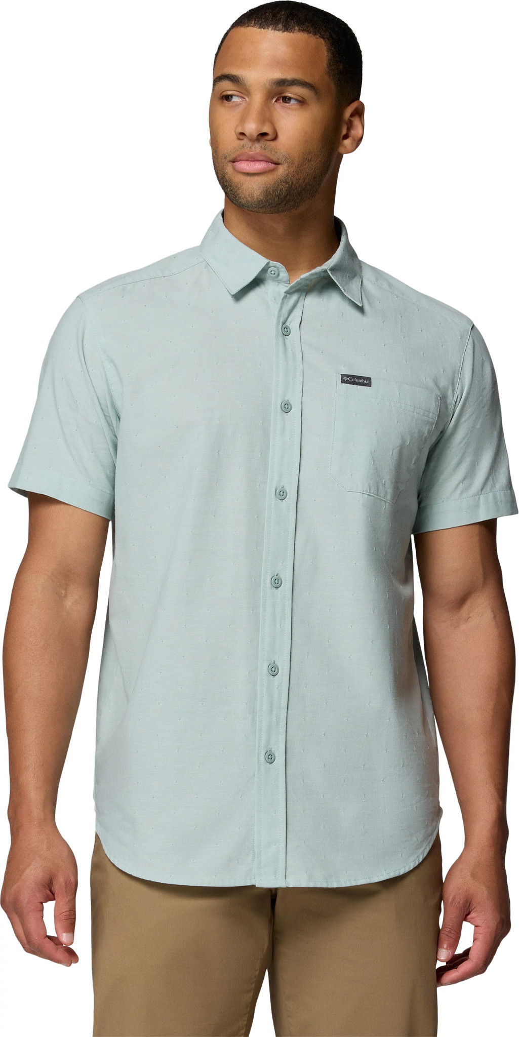Men's Columbia Rapid Rivers Short Sleeve Shirt shown in Crushed Blue/Dobby (Blue)