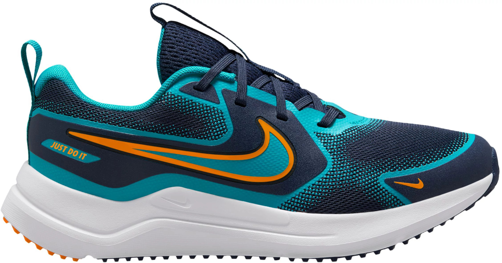 Youth Boy's Nike Cosmic Runner shown in Midnight Navy/Orange Pee (Blue)
