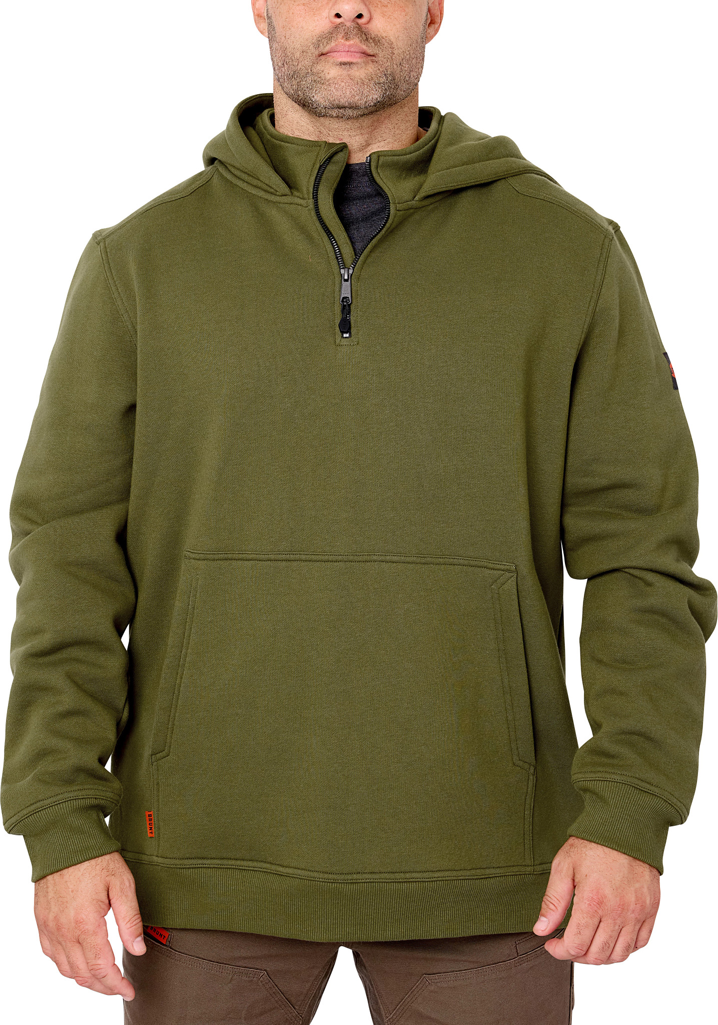 Men's Brunt Workwear Shevlin Quarter Zip Hoodie shown in Hunter Green (Green)