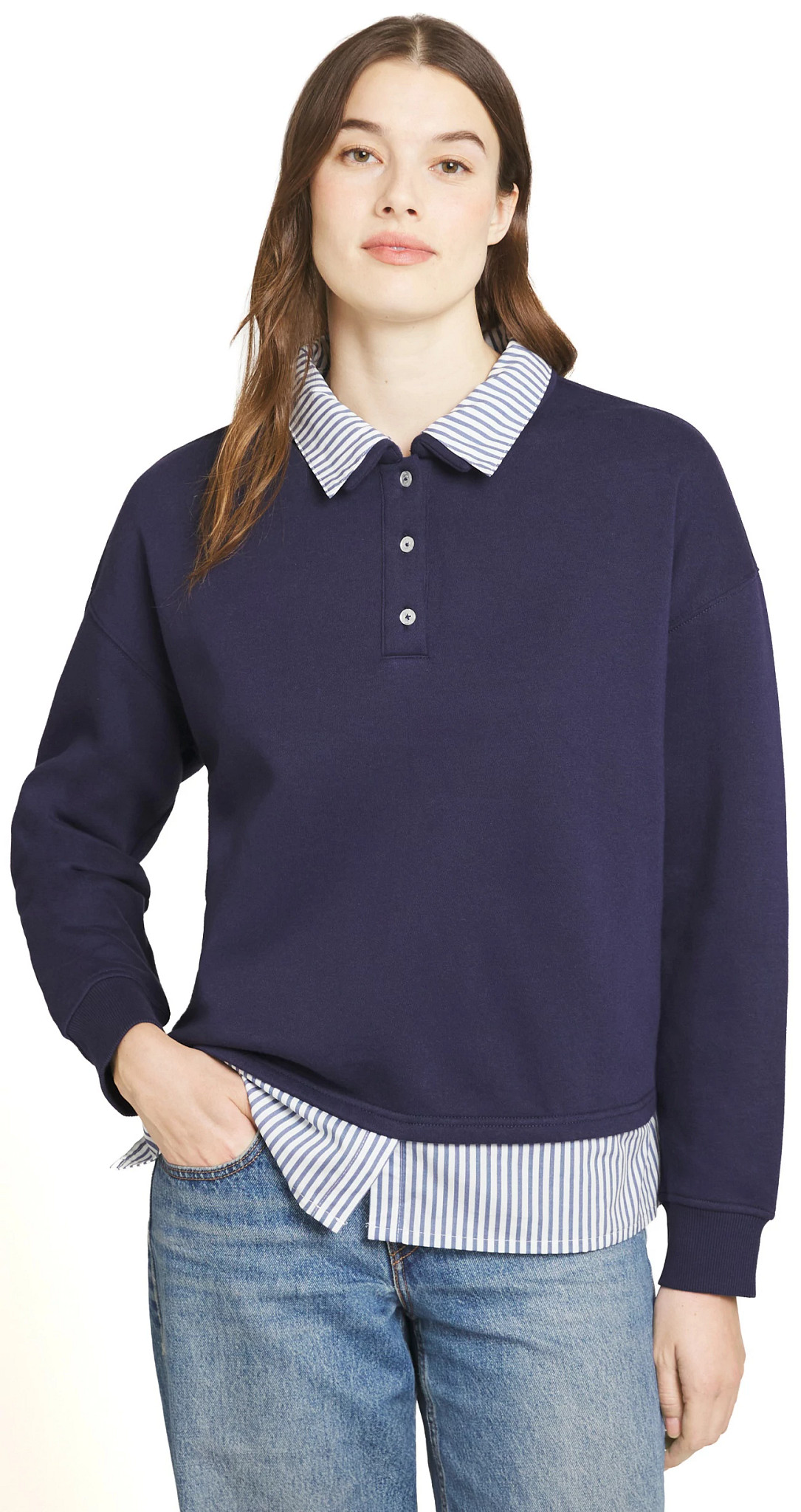 Women's Lands' End Sweatshirt/Shirt 2fer shown in Medieval Blue (Blue)
