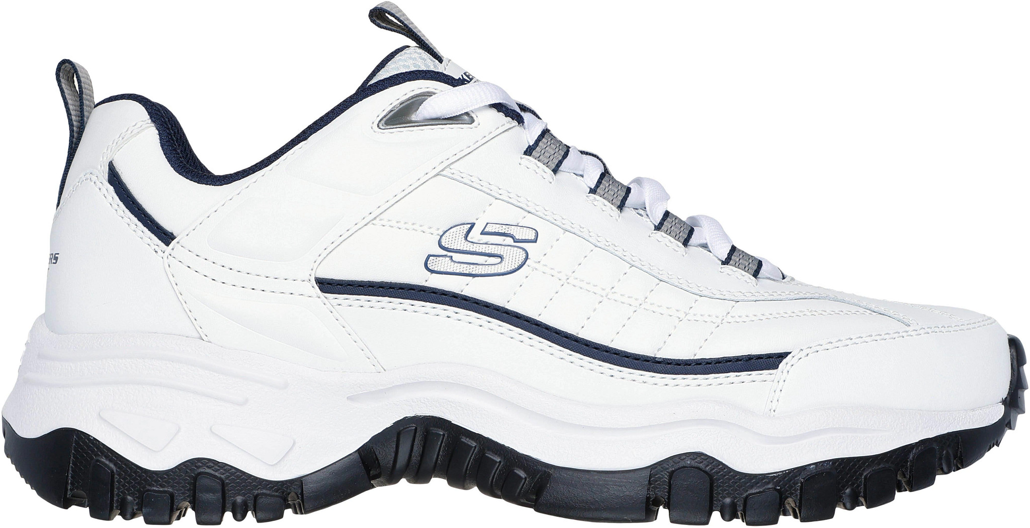 Men's Skechers E'Lite Afterburn Runner shown in White Navy (White)