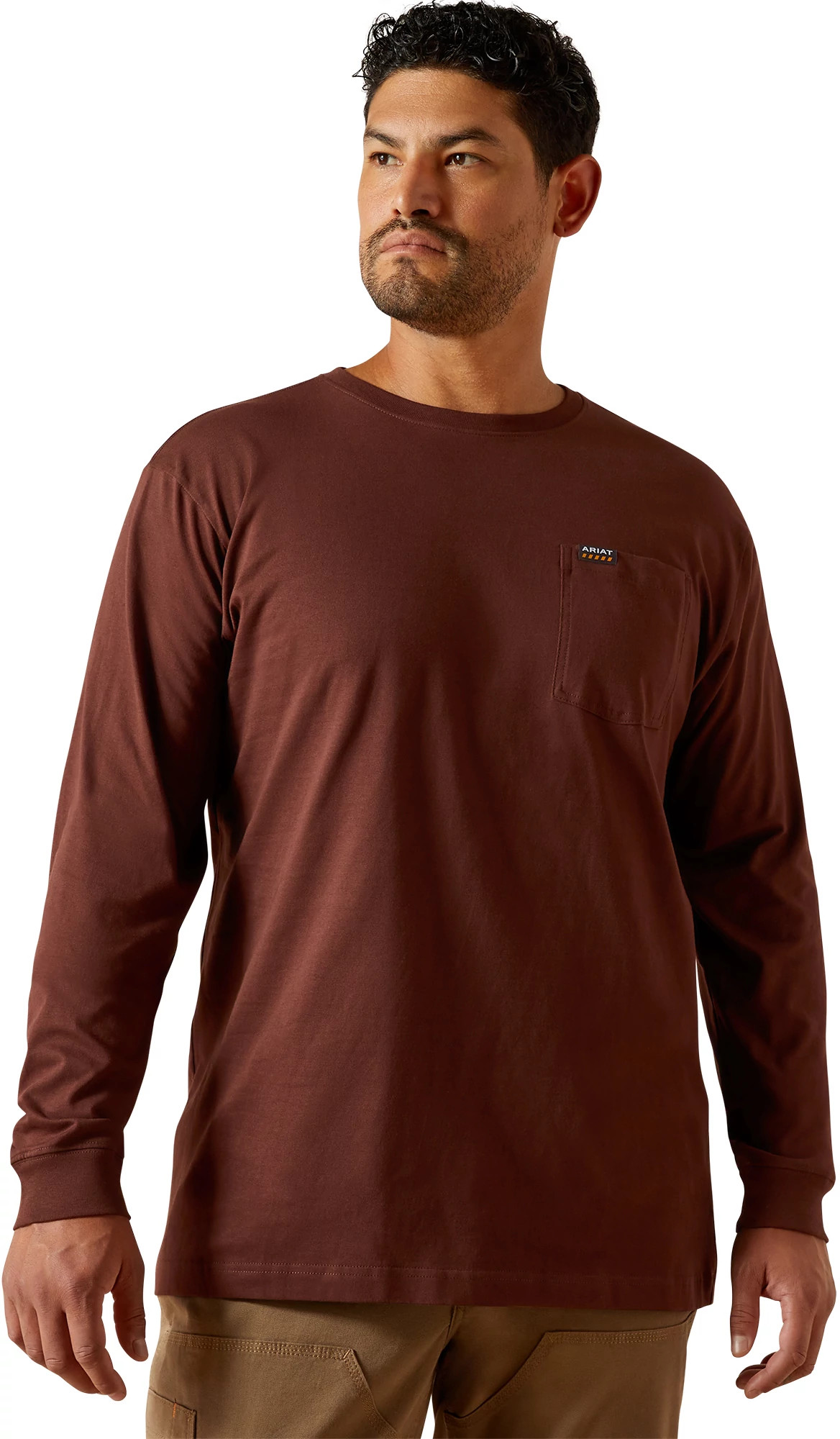 Men's Ariat Cotton Strong Hardhead Long Sleeve T-Shirt shown in Bitter Chocolate (Brown)