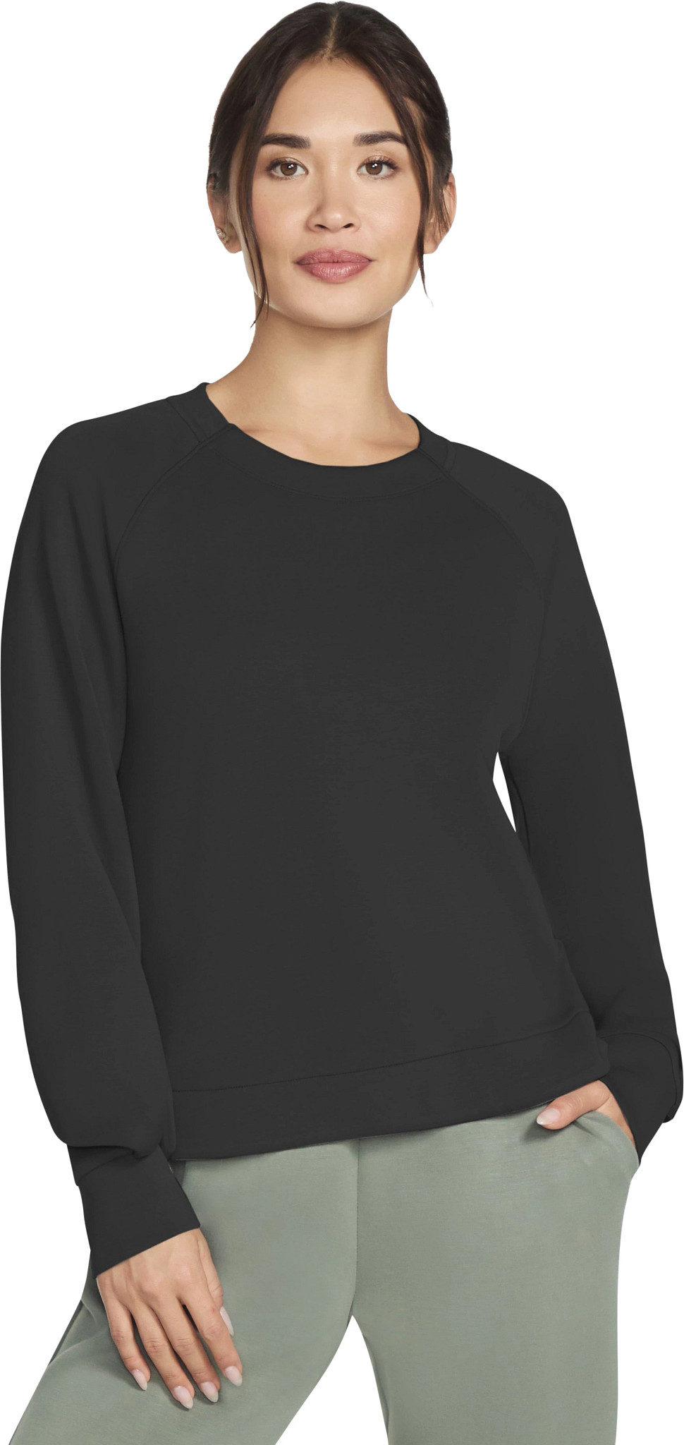 Women's Skechers Skechluxe Elevate Crewneck Sweatshirt shown in Black (Black)