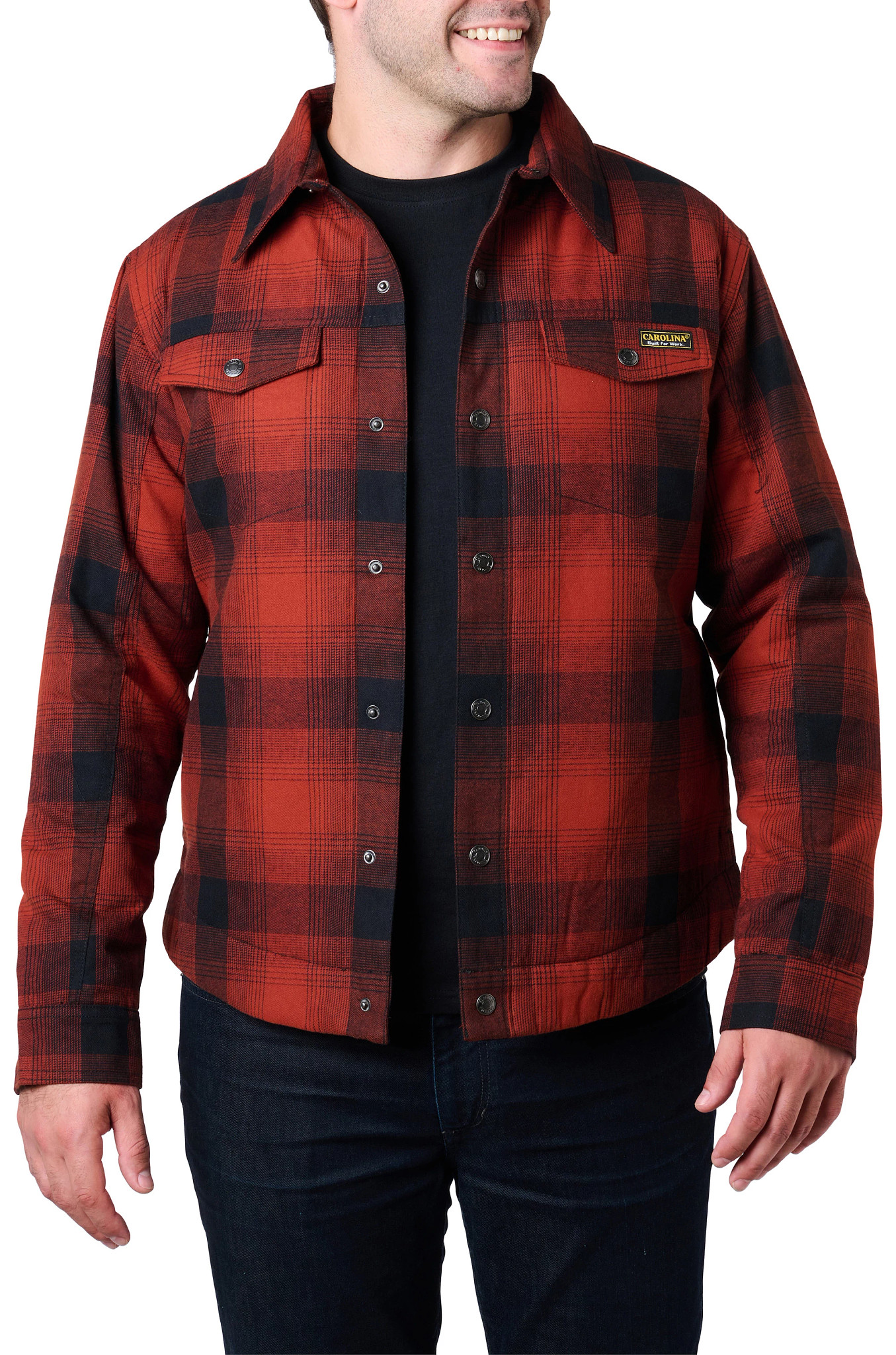 Men's Carolina Flannel Quilted Shirt Jac shown in Red Black Plaid (Red)