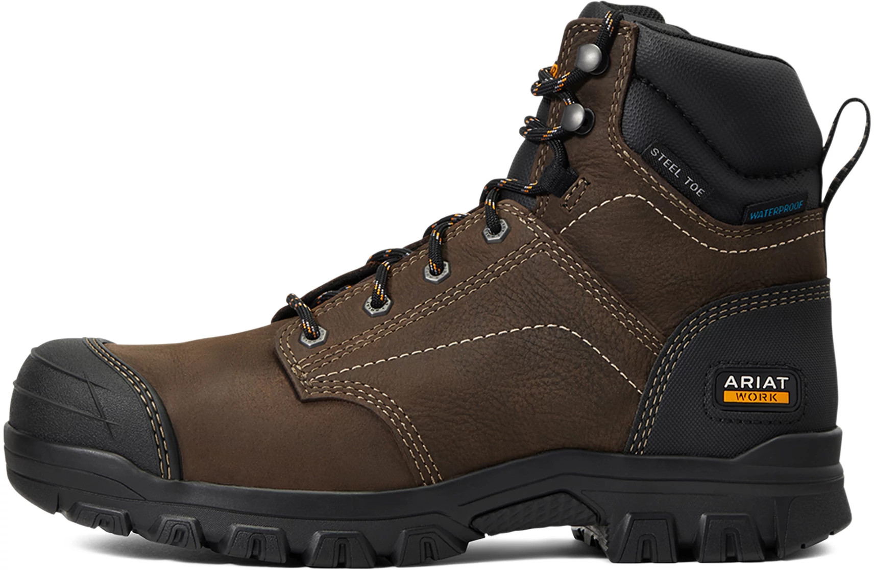 Women's Ariat 6 Inch Waterproof Steel Toe Treadfast shown in Brown (Brown)