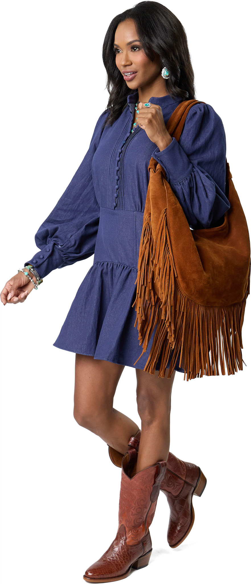Camille Fringe Hobo Bag shown on model 