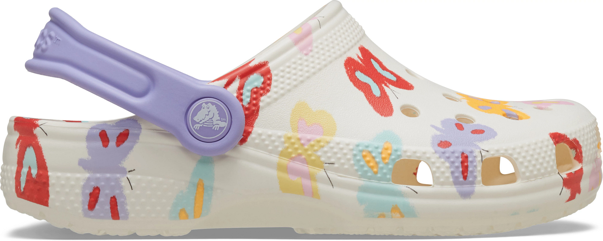 Toddler Girl's Crocs Classic Clog shown in Chalk/Multi (Multicolor)