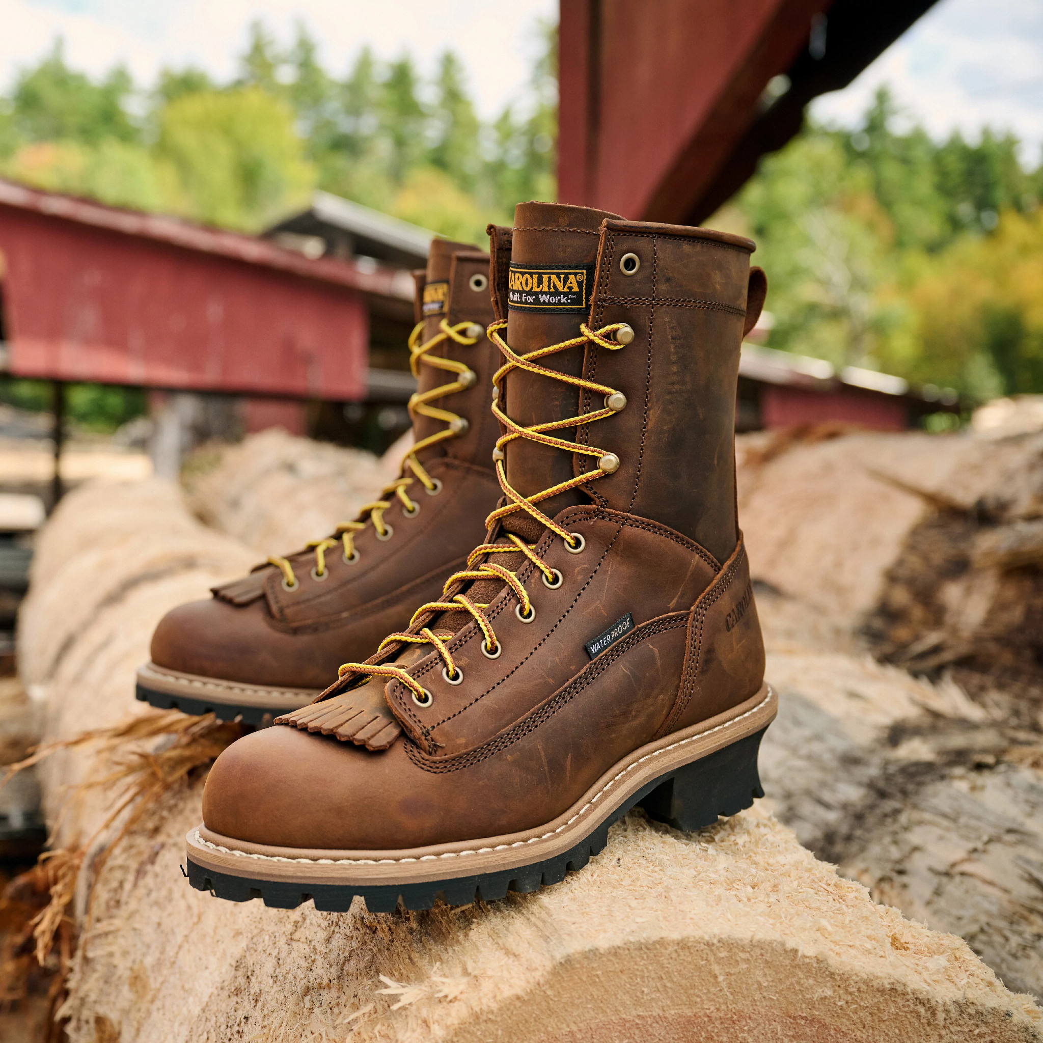 Spruce 8" Steel Toe Waterproof Logger shown on model 