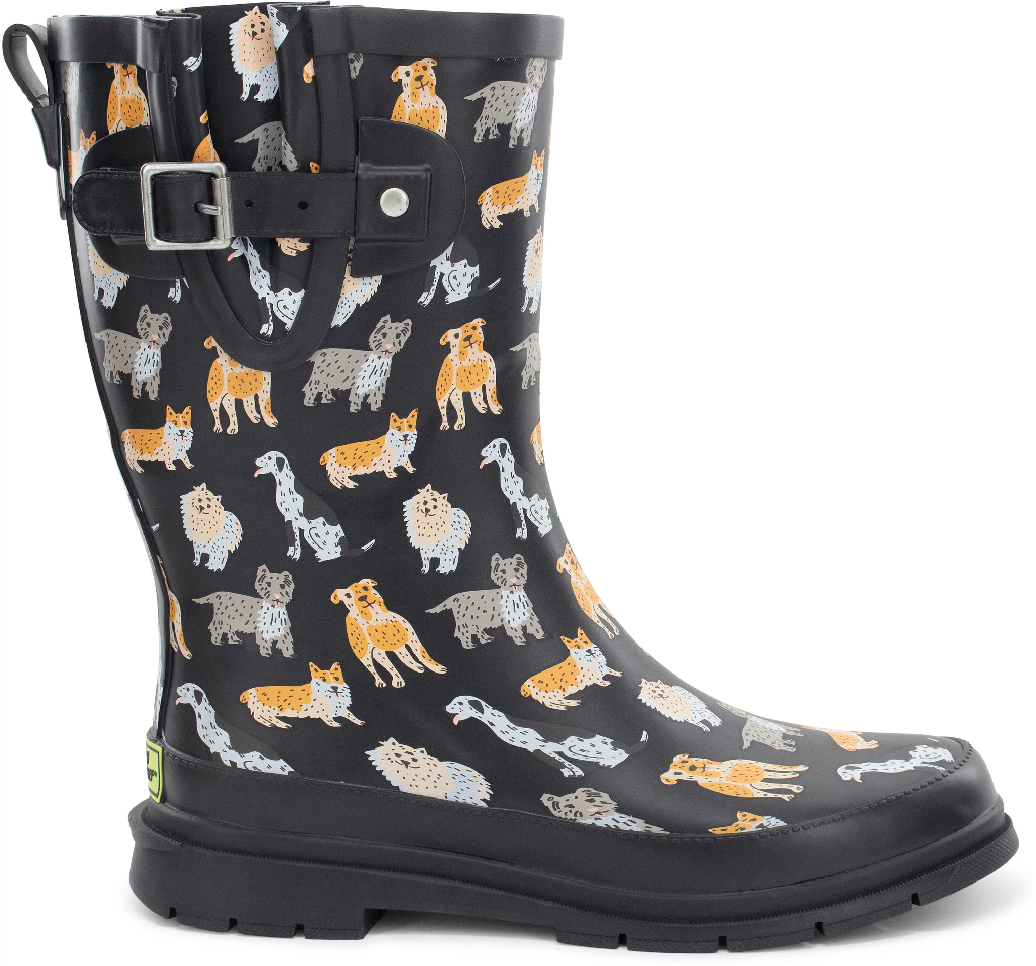 Women's Western Chief Dog Pack Mid Rain Boot shown in Black Multi (Prints)